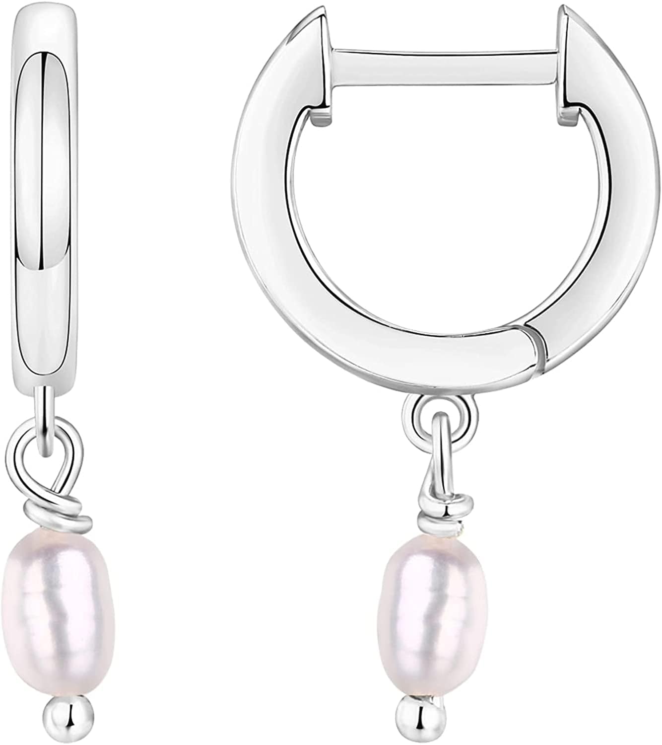 14K Gold Plated S925 Sterling Silver Post BOHO Drop Lightweight/Dangle Huggie Earrings for Women |Bohemian Dainty Earrings Pearl / White Gold