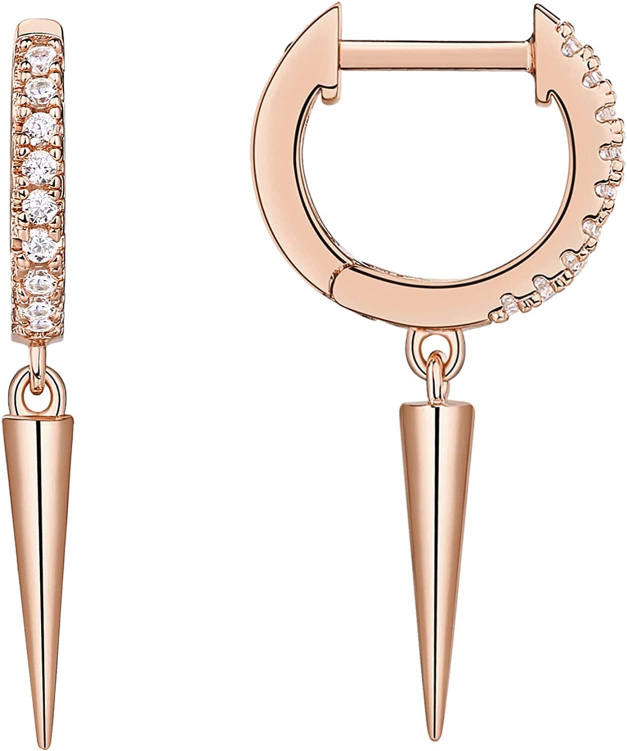 14K Gold Plated S925 Sterling Silver Post BOHO Drop Lightweight/Dangle Huggie Earrings for Women |Bohemian Dainty Earrings Awl / Rose Gold