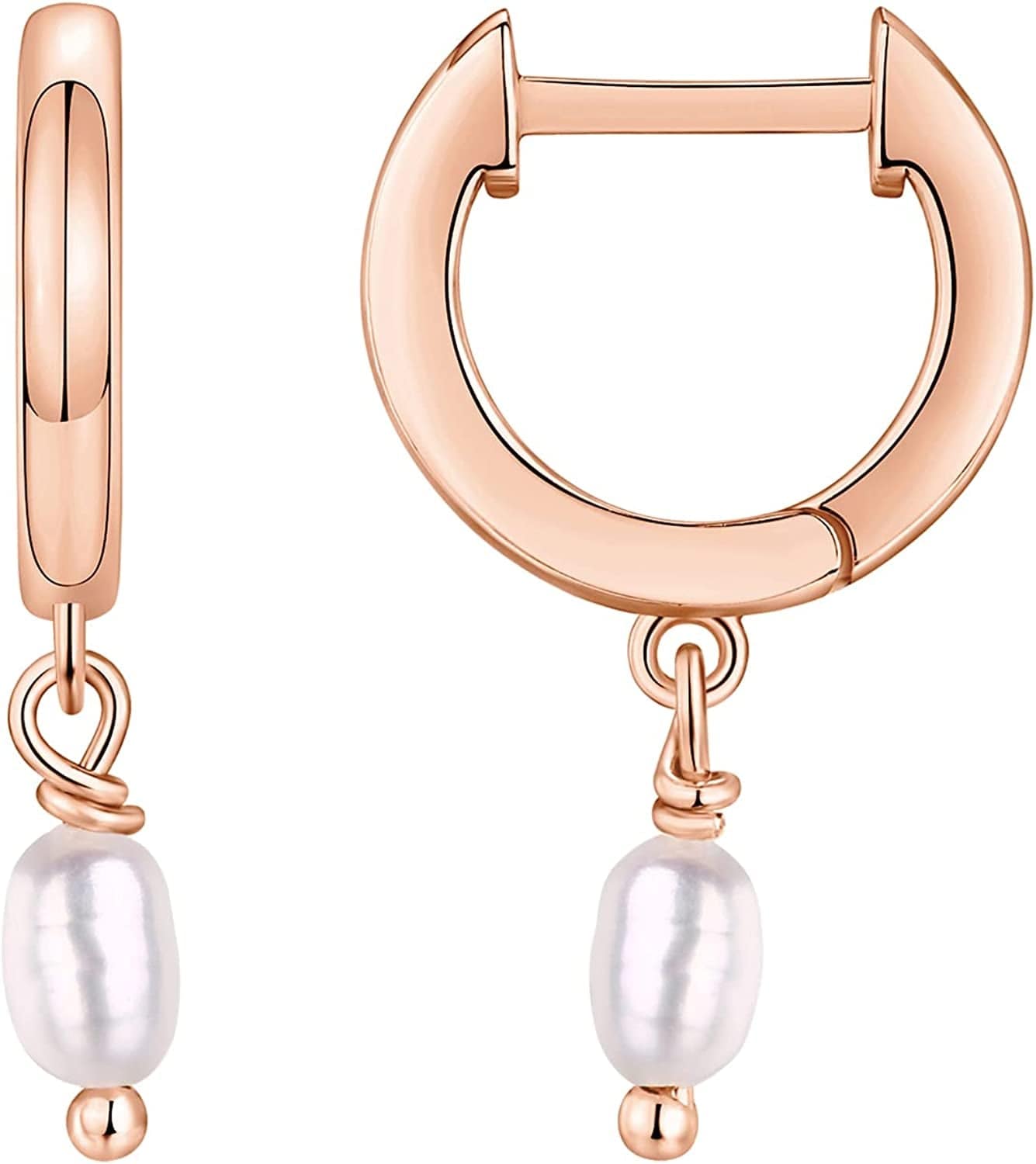 14K Gold Plated S925 Sterling Silver Post BOHO Drop Lightweight/Dangle Huggie Earrings for Women |Bohemian Dainty Earrings Pearl / Rose Gold