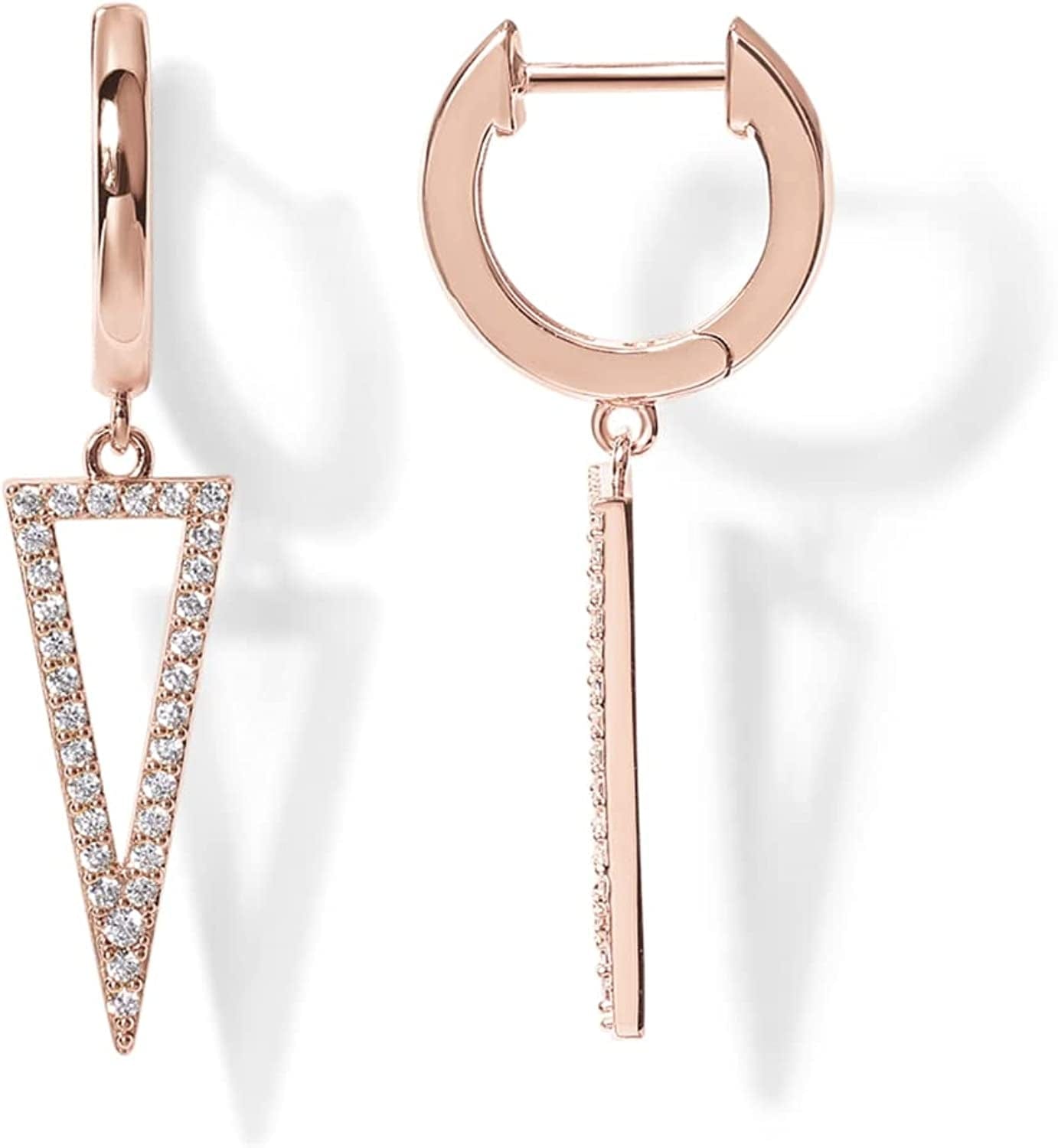 14K Gold Plated S925 Sterling Silver Post BOHO Drop Lightweight/Dangle Huggie Earrings for Women |Bohemian Dainty Earrings Triangle / Rose Gold