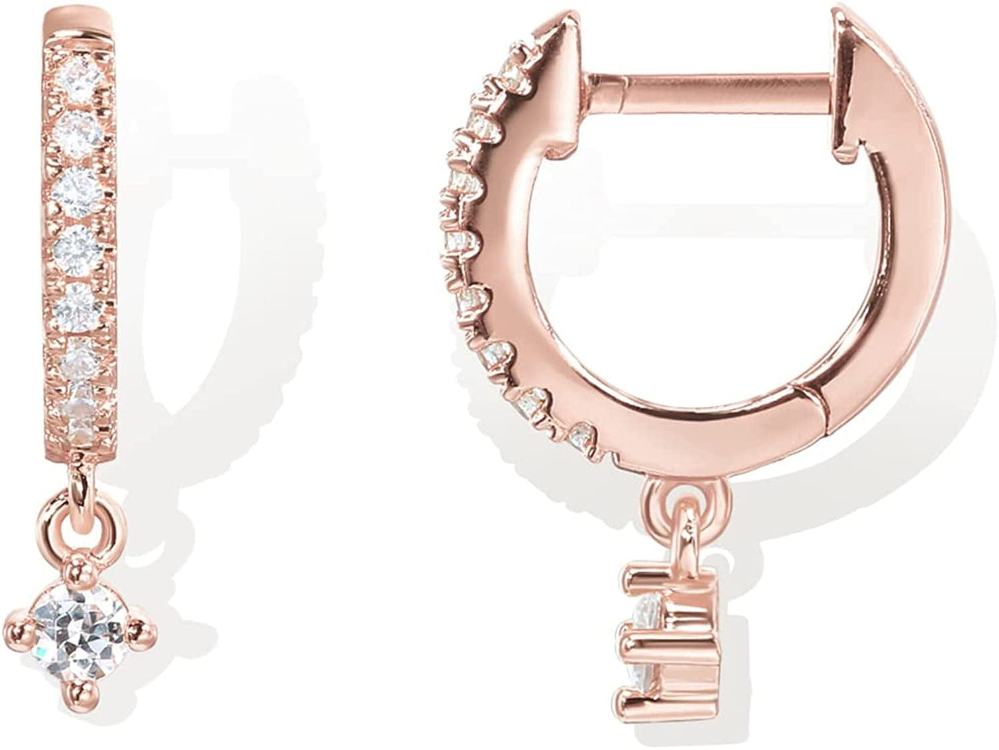 14K Gold Plated S925 Sterling Silver Post BOHO Drop Lightweight/Dangle Huggie Earrings for Women |Bohemian Dainty Earrings Round / Rose Gold