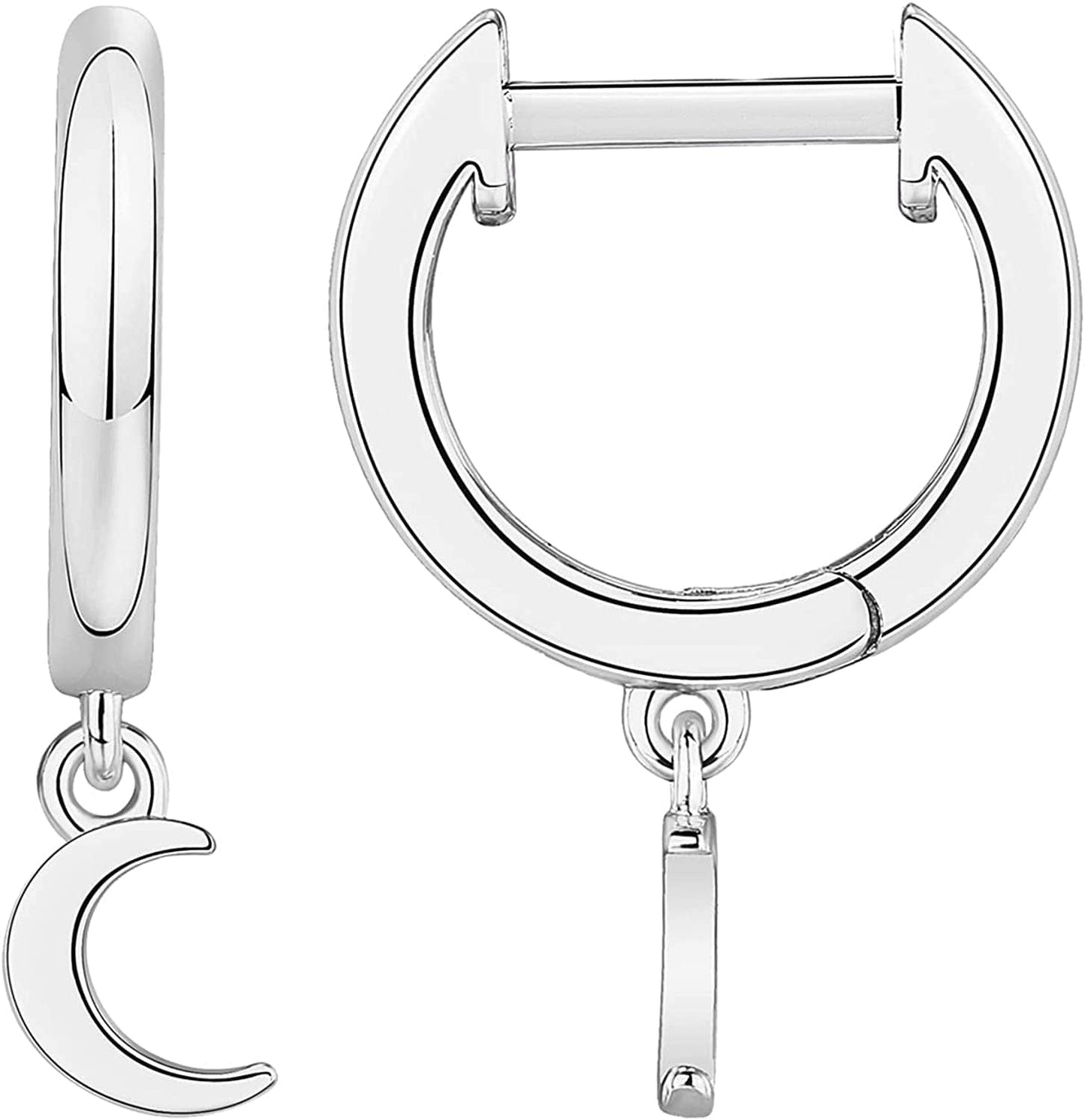 14K Gold Plated S925 Sterling Silver Post Lightweight Drop/Dangle Huggie Earrings for Women | Star, Lock, Butterfly, Moon, Lightning | Dainty Earrings Moon / White Gold