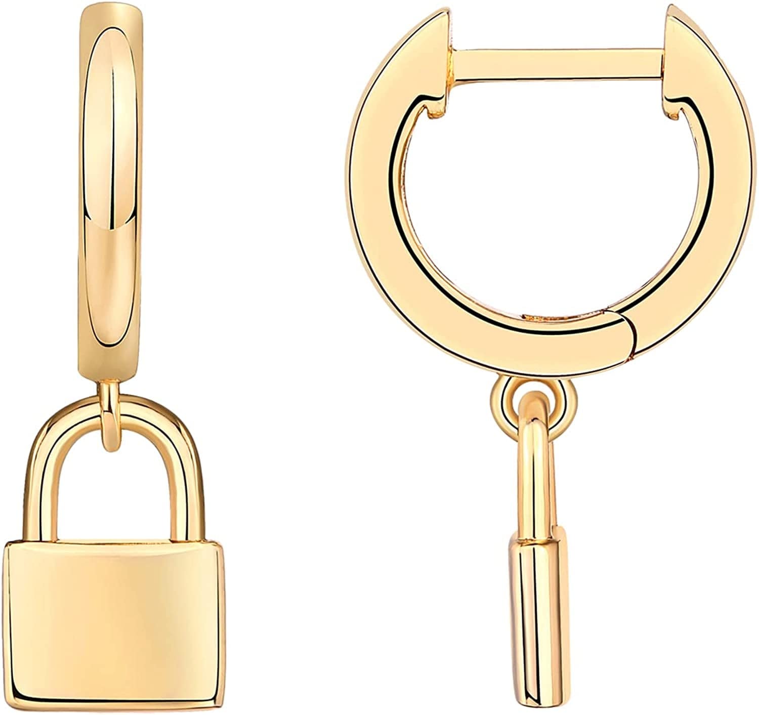 14K Gold Plated S925 Sterling Silver Post Lightweight Drop/Dangle Huggie Earrings for Women | Star, Lock, Butterfly, Moon, Lightning | Dainty Earrings Lock / Yellow Gold