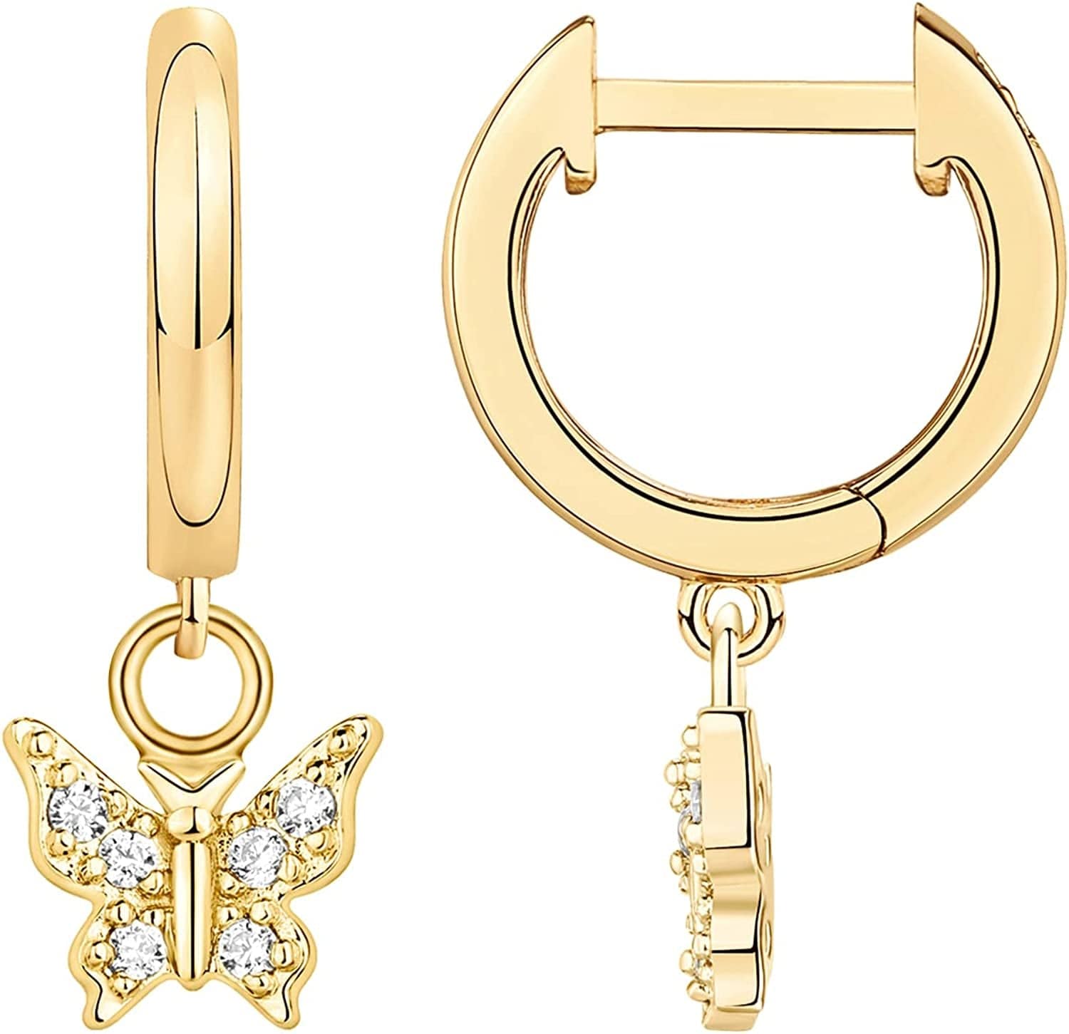 14K Gold Plated S925 Sterling Silver Post Lightweight Drop/Dangle Huggie Earrings for Women | Star, Lock, Butterfly, Moon, Lightning | Dainty Earrings Butterfly / Yellow Gold