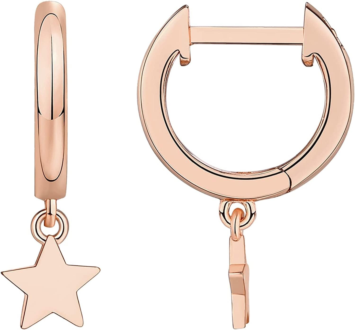 14K Gold Plated S925 Sterling Silver Post Lightweight Drop/Dangle Huggie Earrings for Women | Star, Lock, Butterfly, Moon, Lightning | Dainty Earrings Star / Rose Gold