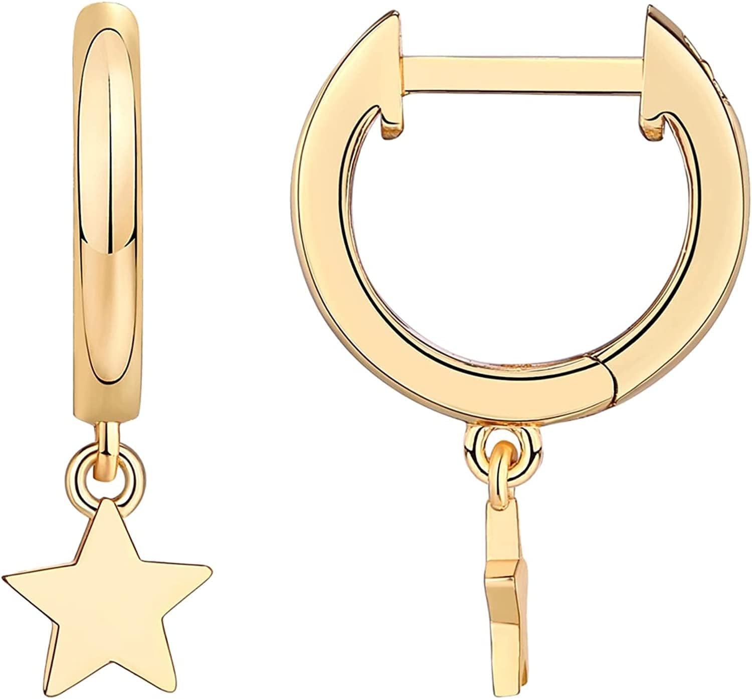 14K Gold Plated S925 Sterling Silver Post Lightweight Drop/Dangle Huggie Earrings for Women | Star, Lock, Butterfly, Moon, Lightning | Dainty Earrings Star / Yellow Gold