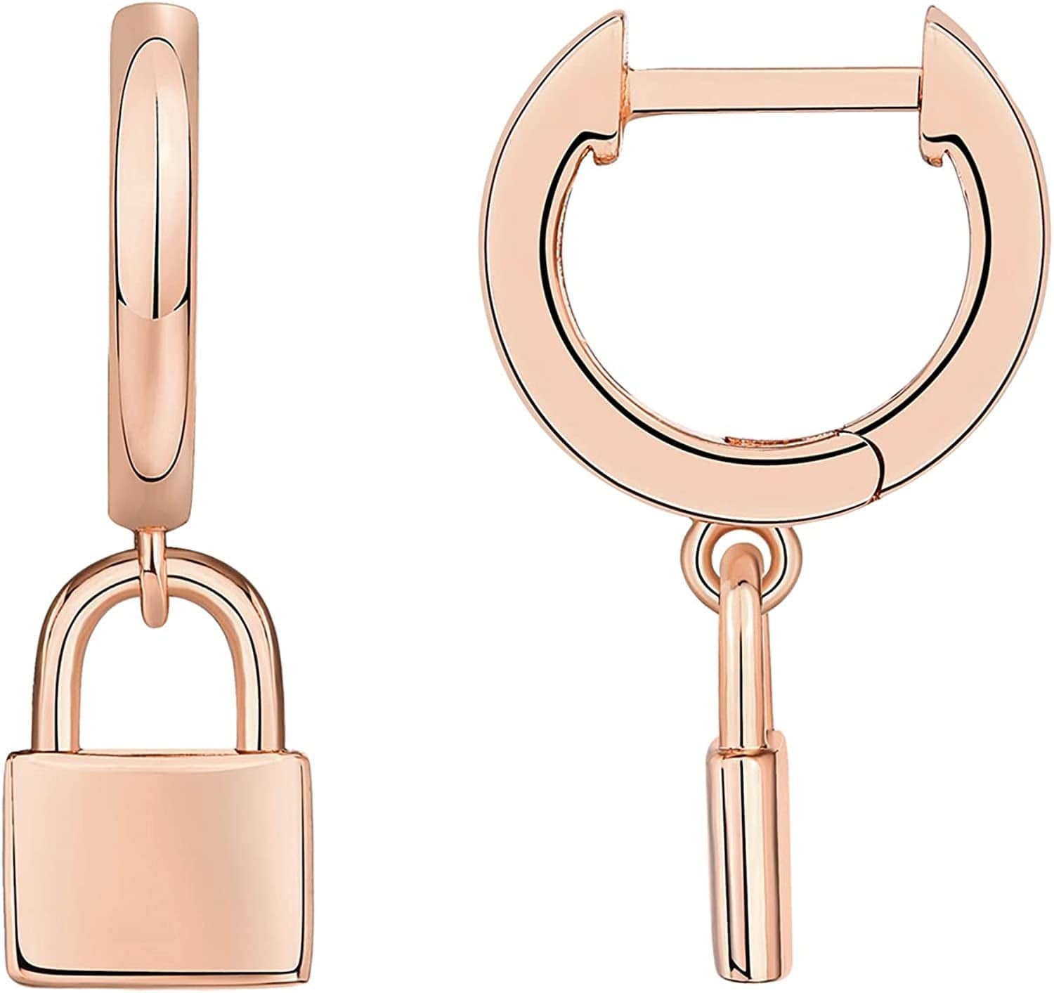 14K Gold Plated S925 Sterling Silver Post Lightweight Drop/Dangle Huggie Earrings for Women | Star, Lock, Butterfly, Moon, Lightning | Dainty Earrings Lock / Rose Gold