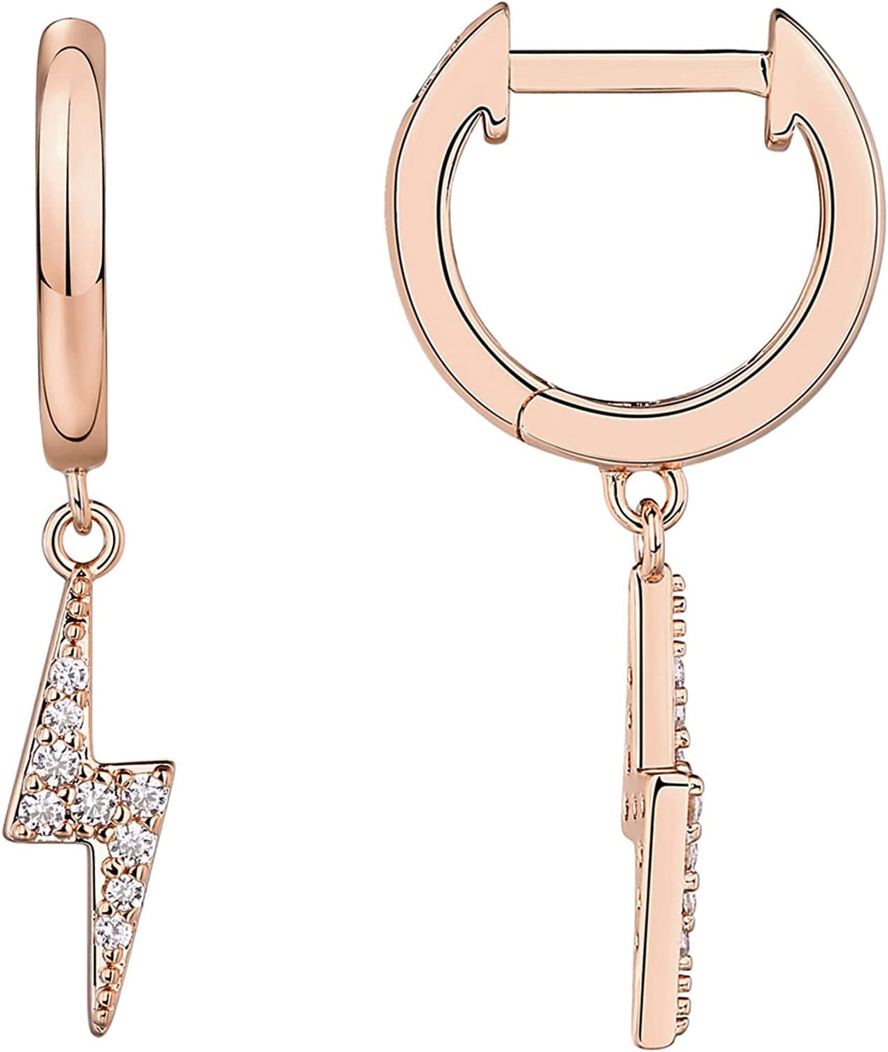 14K Gold Plated S925 Sterling Silver Post Lightweight Drop/Dangle Huggie Earrings for Women | Star, Lock, Butterfly, Moon, Lightning | Dainty Earrings Lightning / Rose Gold