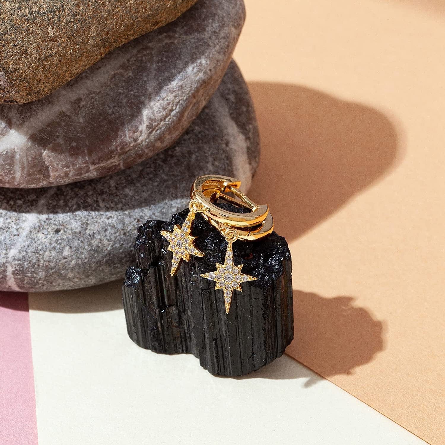 14K Gold Plated S925 Sterling Silver Post Lightweight Drop/Dangle Huggie Earrings for Women | Star, Lock, Butterfly, Moon, Lightning | Dainty Earrings