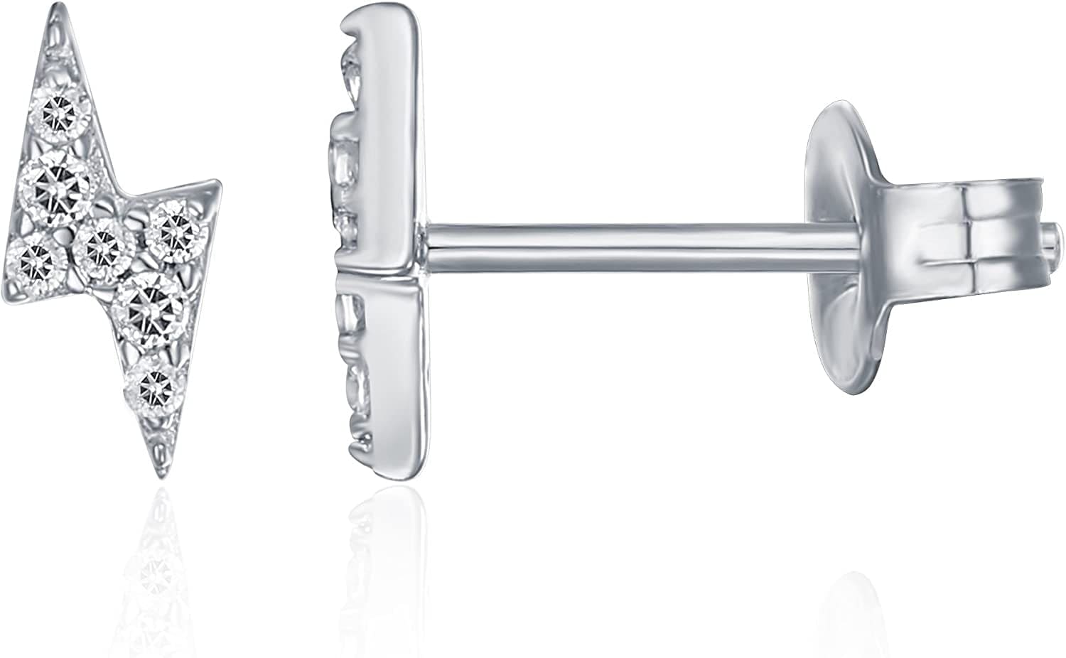 14K Gold Plated Sterling Silver Celestial Lightning Bolt, Moon and Star Earrings | Dainty Earrings for Women Lightning / White Gold