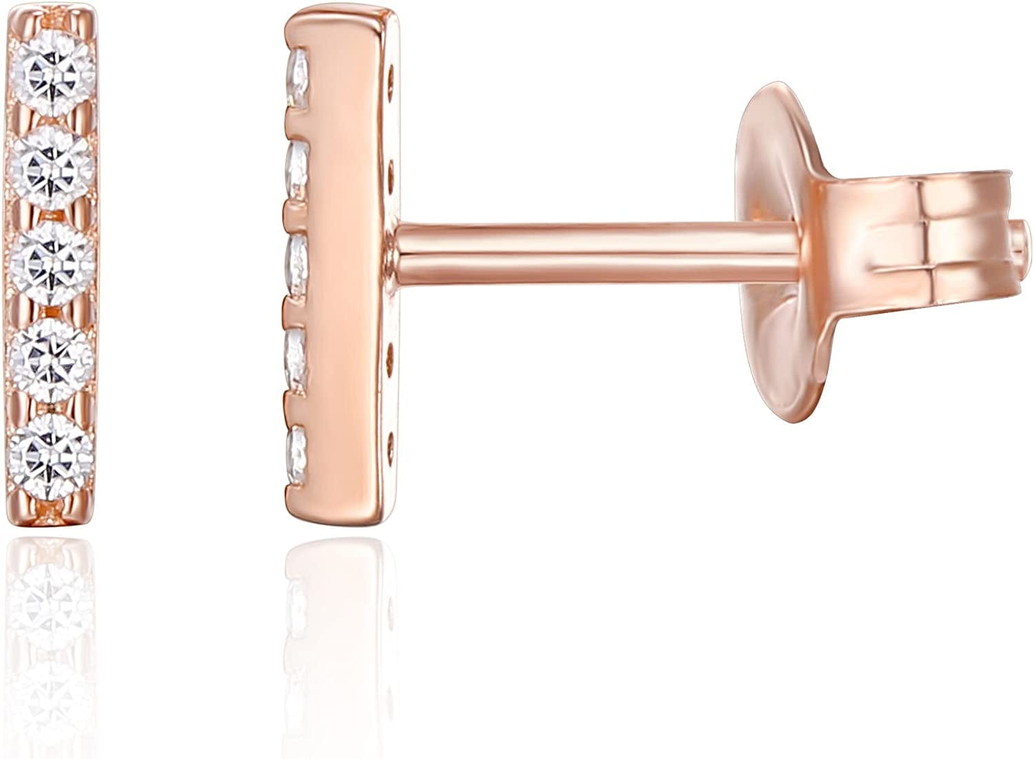 14K Gold Plated Sterling Silver Celestial Lightning Bolt, Moon and Star Earrings | Dainty Earrings for Women Bar / Rose Gold