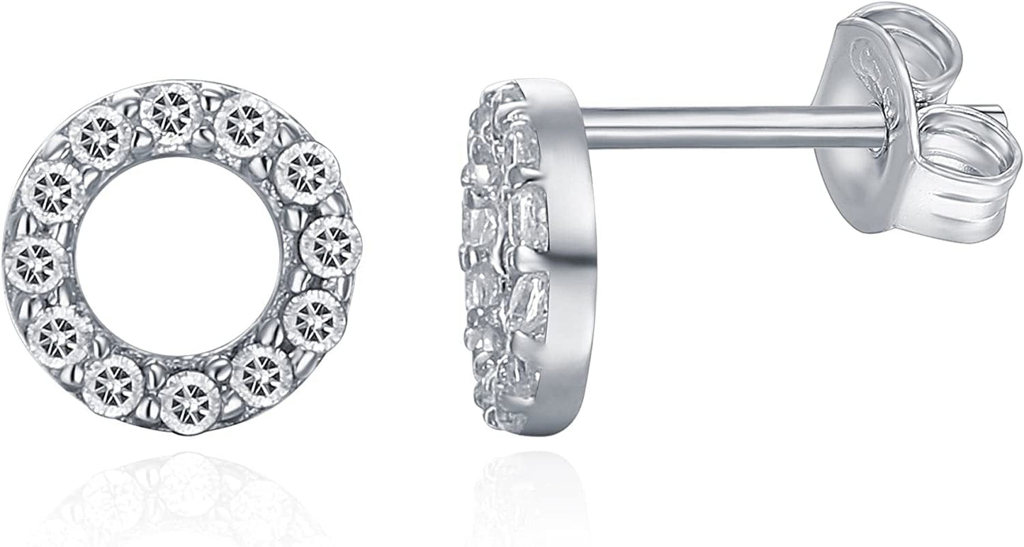 14K Gold Plated Sterling Silver Celestial Lightning Bolt, Moon and Star Earrings | Dainty Earrings for Women Halo / White Gold