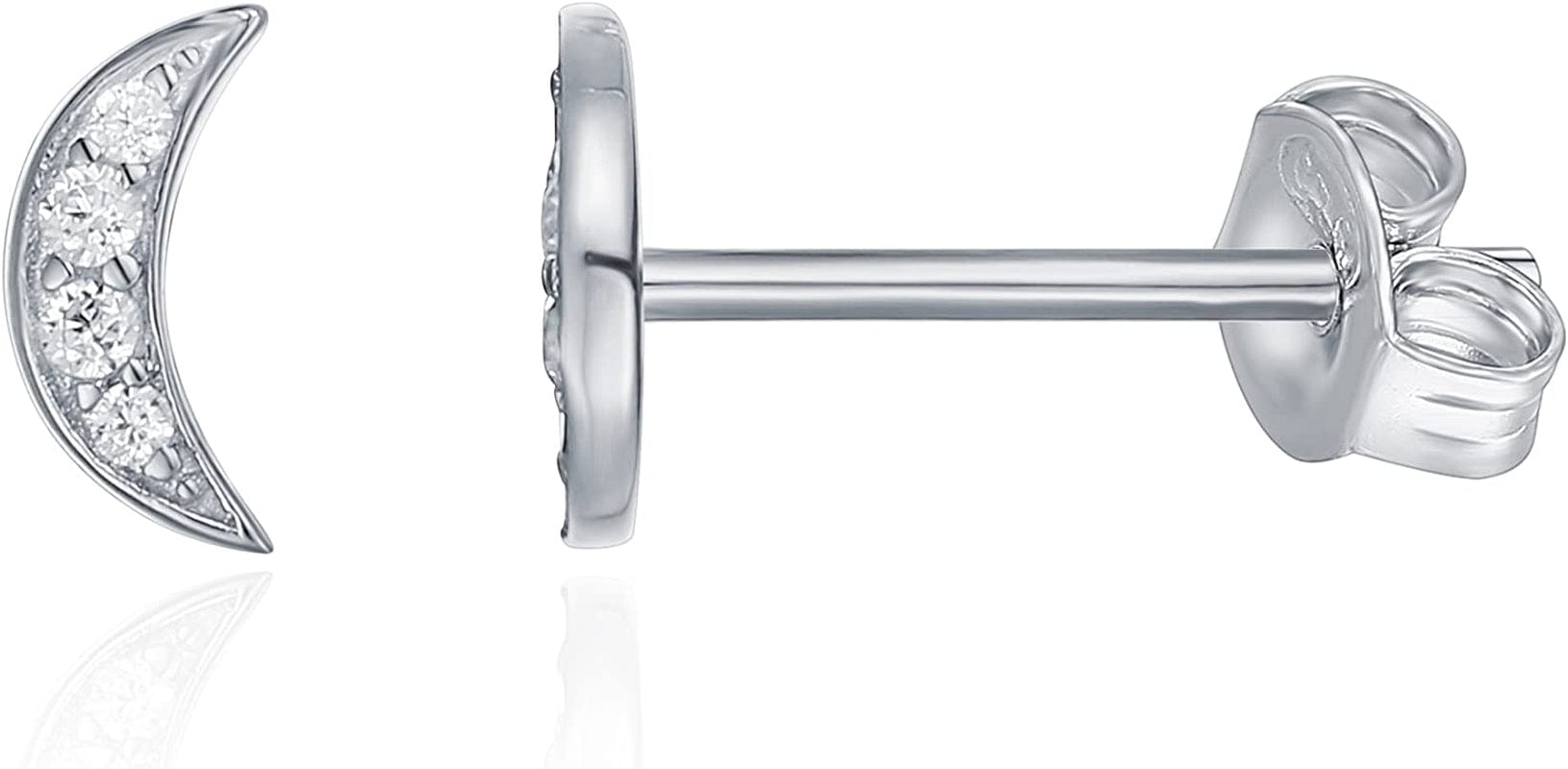 14K Gold Plated Sterling Silver Celestial Lightning Bolt, Moon and Star Earrings | Dainty Earrings for Women Moon / White Gold