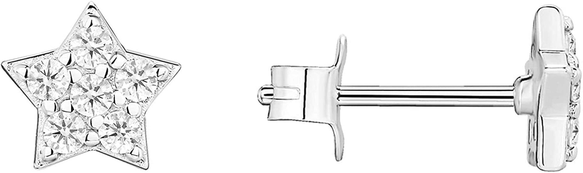 14K Gold Plated Sterling Silver Celestial Lightning Bolt, Moon and Star Earrings | Dainty Earrings for Women Star / White Gold