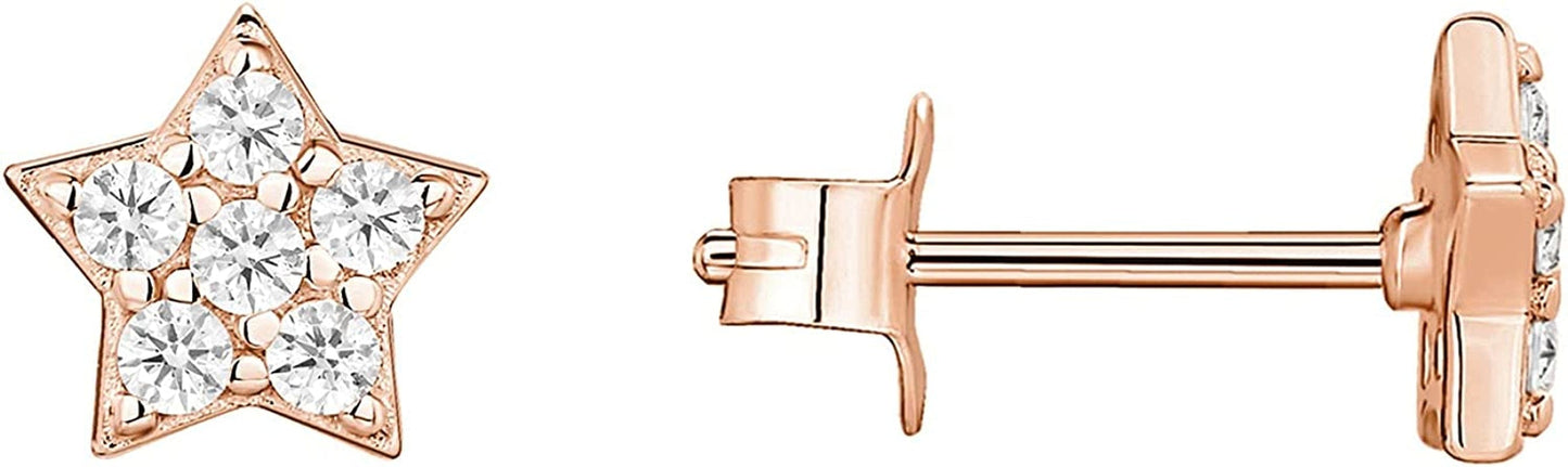 14K Gold Plated Sterling Silver Celestial Lightning Bolt, Moon and Star Earrings | Dainty Earrings for Women Star / Rose Gold