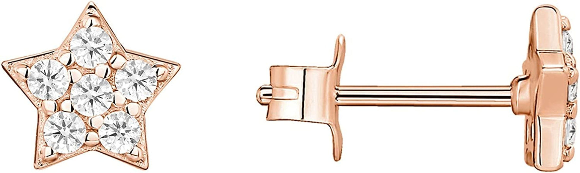 14K Gold Plated Sterling Silver Celestial Lightning Bolt, Moon and Star Earrings | Dainty Earrings for Women Star / Rose Gold