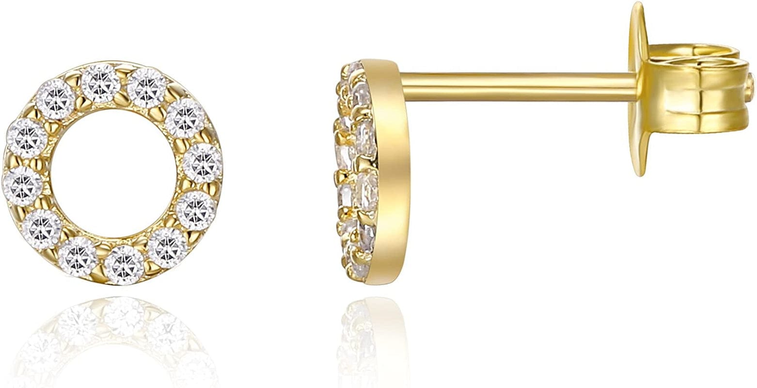 14K Gold Plated Sterling Silver Celestial Lightning Bolt, Moon and Star Earrings | Dainty Earrings for Women Halo / Yellow Gold