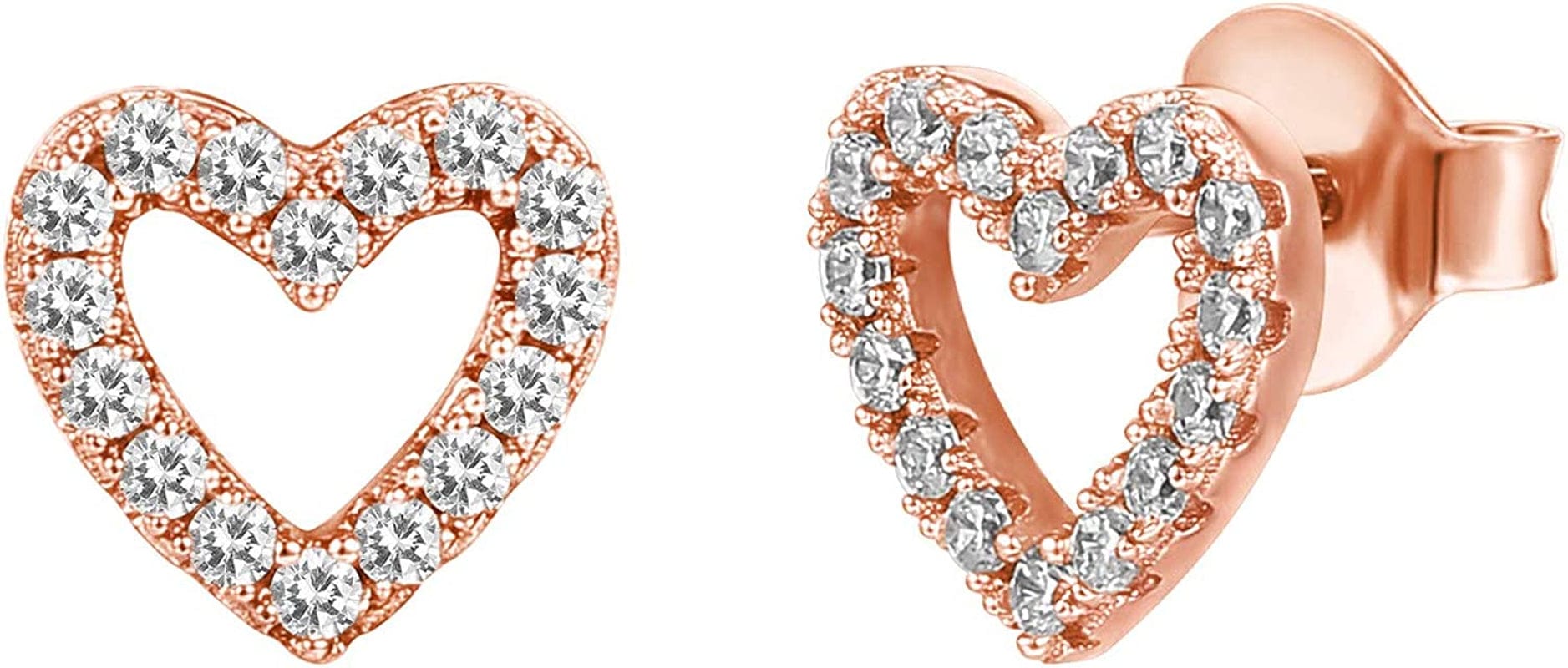 14K Gold Plated Sterling Silver Celestial Lightning Bolt, Moon and Star Earrings | Dainty Earrings for Women Heart Outline / Rose Gold