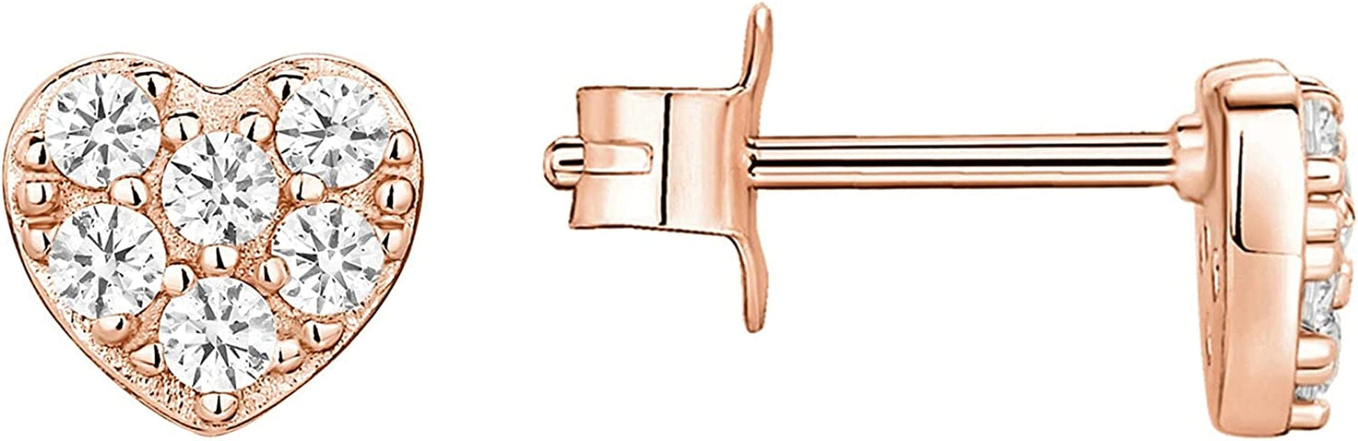 14K Gold Plated Sterling Silver Celestial Lightning Bolt, Moon and Star Earrings | Dainty Earrings for Women Heart / Rose Gold