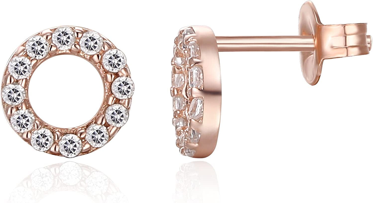 14K Gold Plated Sterling Silver Celestial Lightning Bolt, Moon and Star Earrings | Dainty Earrings for Women Halo / Rose Gold