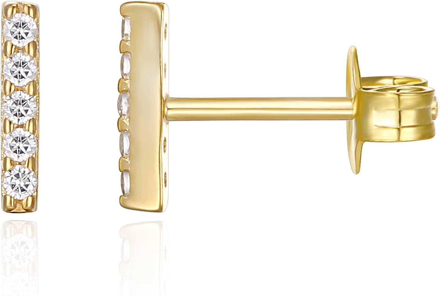 14K Gold Plated Sterling Silver Celestial Lightning Bolt, Moon and Star Earrings | Dainty Earrings for Women Bar / Yellow Gold