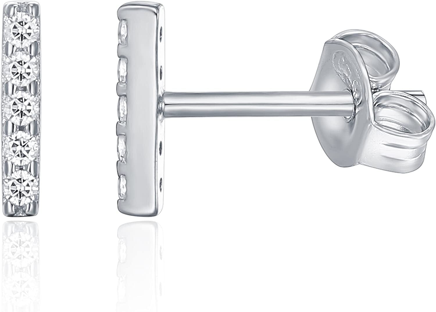 14K Gold Plated Sterling Silver Celestial Lightning Bolt, Moon and Star Earrings | Dainty Earrings for Women Bar / White Gold