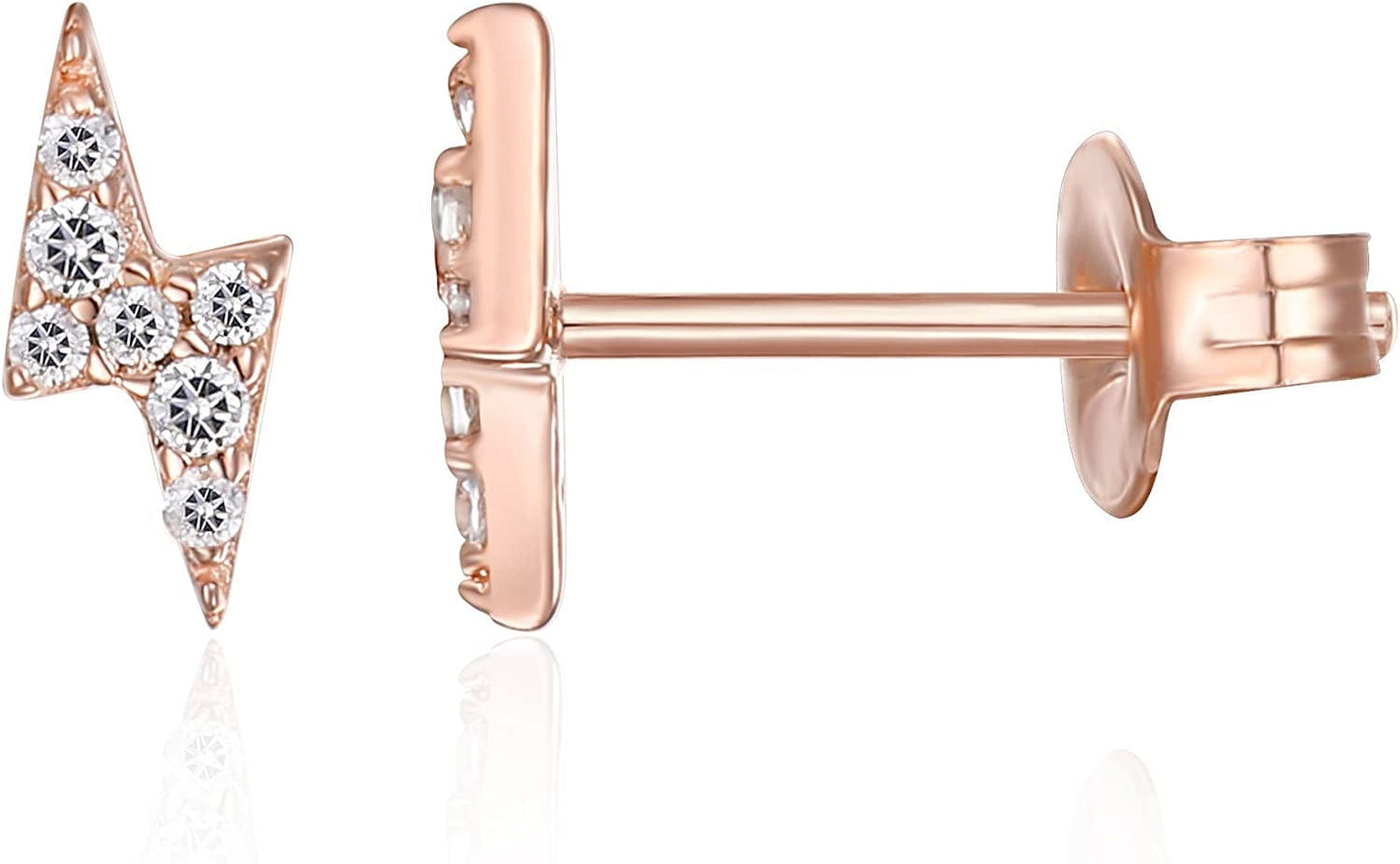 14K Gold Plated Sterling Silver Celestial Lightning Bolt, Moon and Star Earrings | Dainty Earrings for Women Lightning / Rose Gold