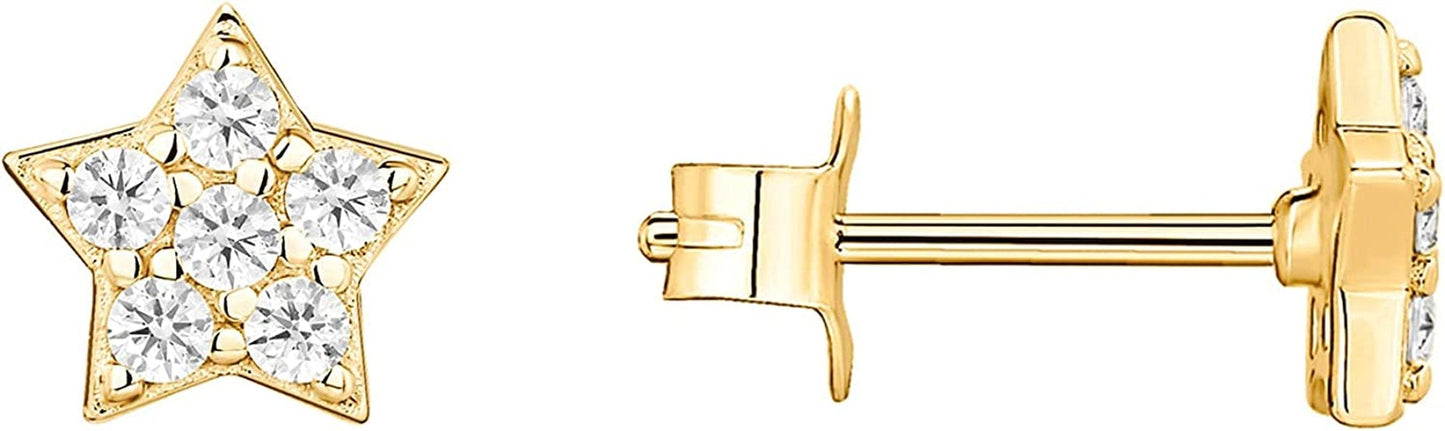 14K Gold Plated Sterling Silver Celestial Lightning Bolt, Moon and Star Earrings | Dainty Earrings for Women Star / Yellow Gold