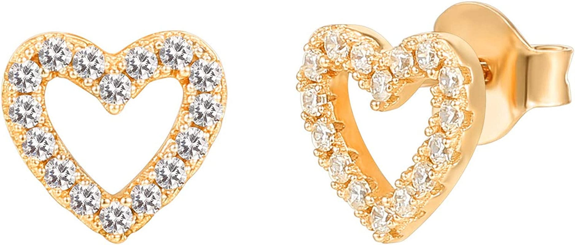 14K Gold Plated Sterling Silver Celestial Lightning Bolt, Moon and Star Earrings | Dainty Earrings for Women Heart Outline / Yellow Gold