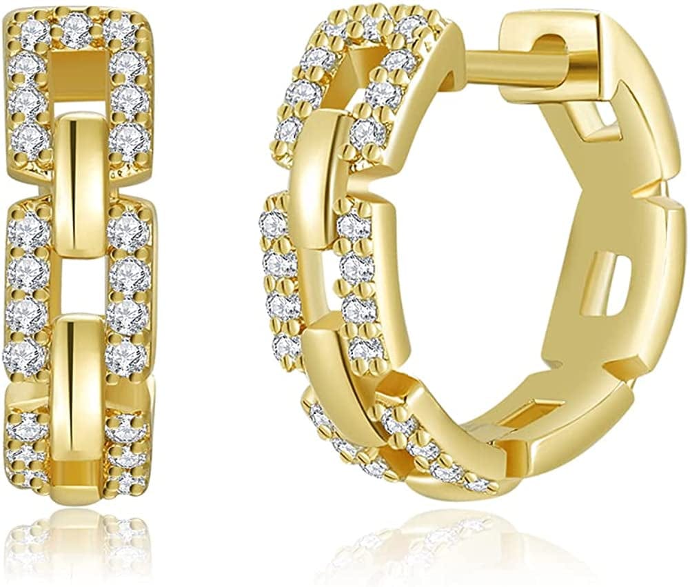 14K Gold Plated Triple Huggie Illusion Stud Earrings | Double Huggie Hoop Earrings for One Hole | Gold Hoop Earrings for Women Cubic Zirconia Hoop Earrings