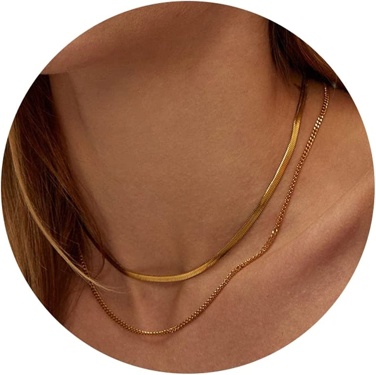 14K Gold/Silver Plated Snake Chain Necklace Herringbone Necklace Gold Choker Necklaces for Women Girl Gifts Jewelry 1.5/3/5MM(W) 14"/16"(L) layer 5mm snkae&3mm Gold