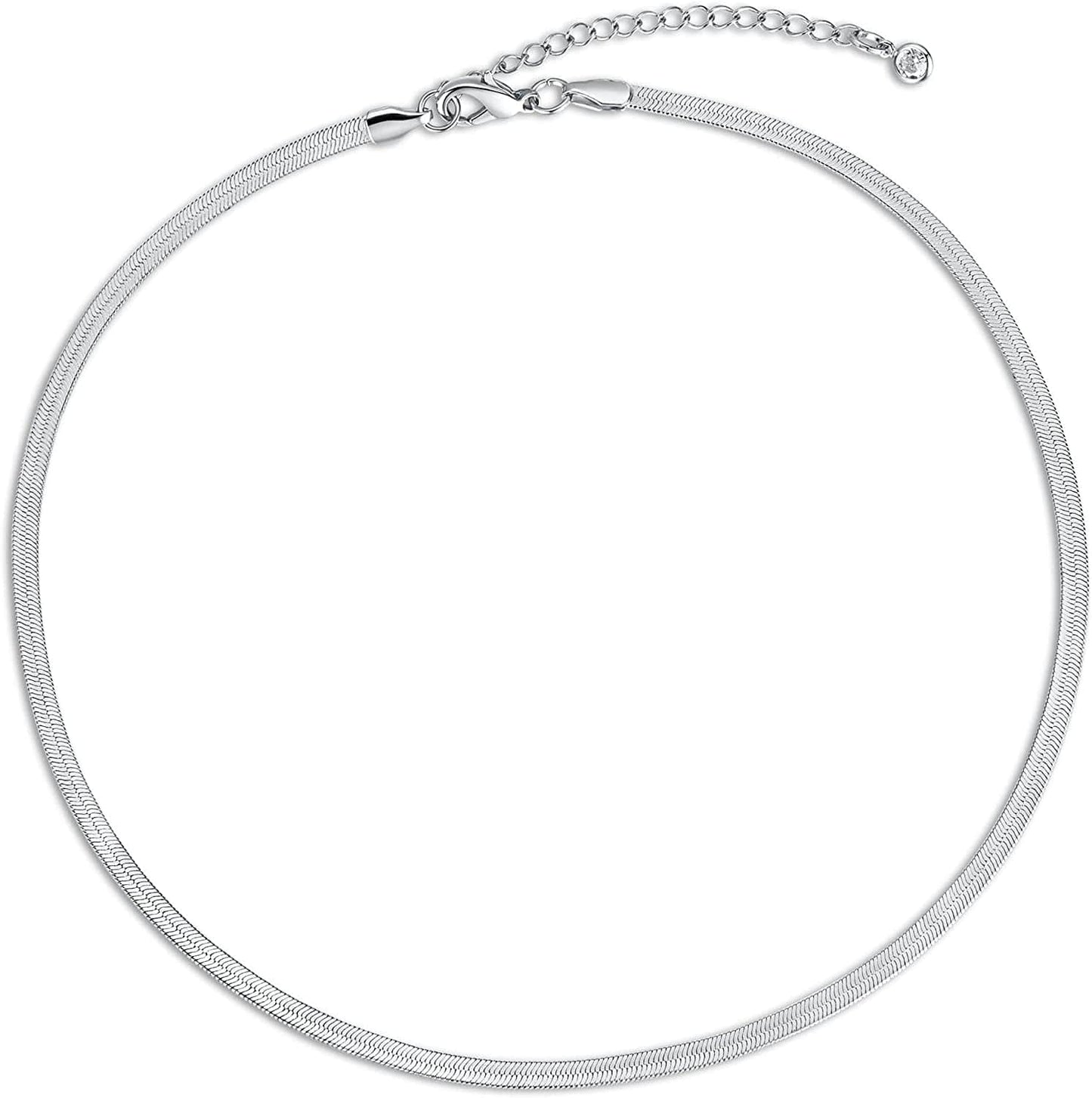 14K Gold/Silver Plated Snake Chain Necklace Herringbone Necklace Gold Choker Necklaces for Women Girl Gifts Jewelry 1.5/3/5MM(W) 14"/16"(L) Silver-3mm-16inch