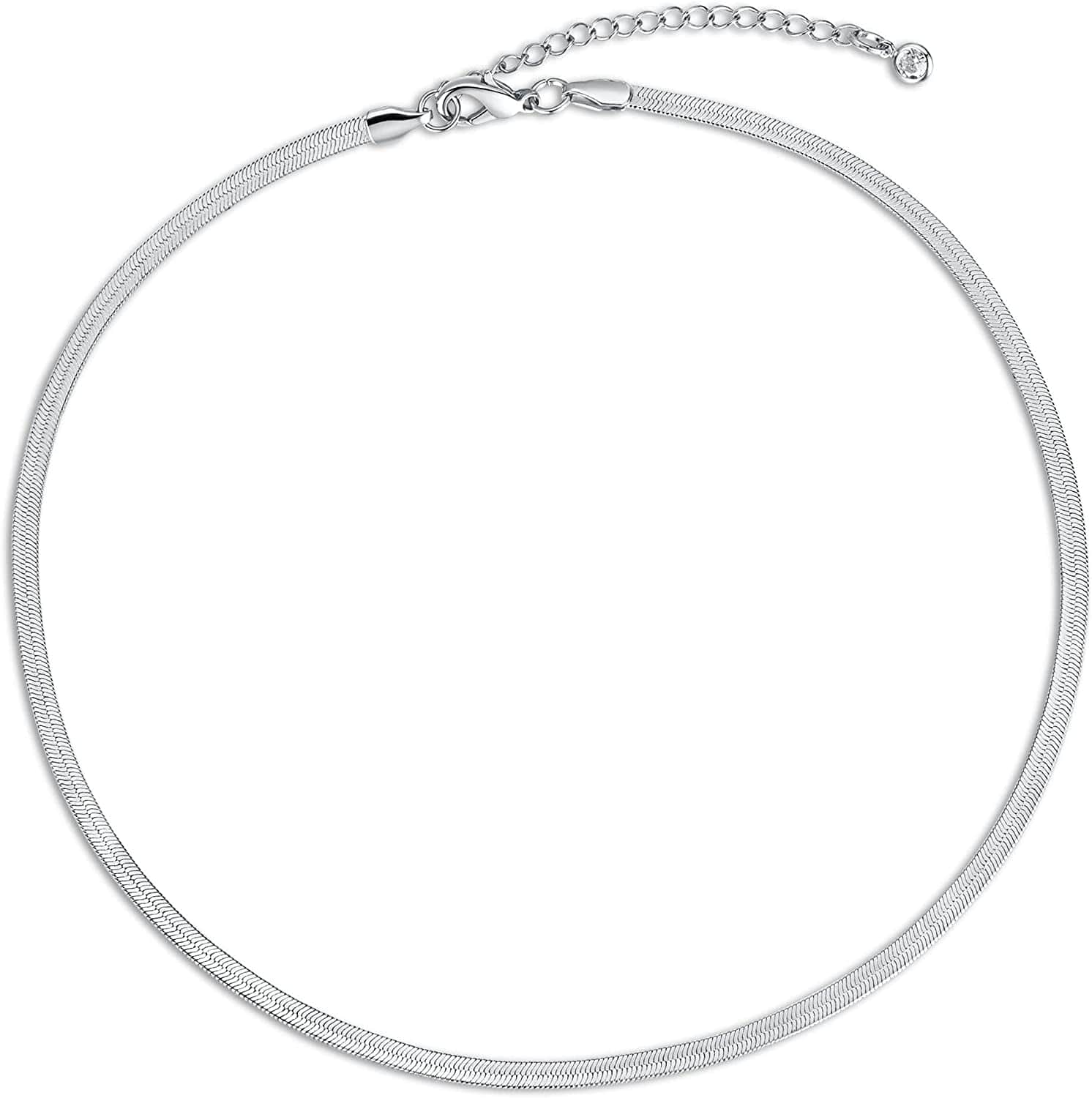 14K Gold/Silver Plated Snake Chain Necklace Herringbone Necklace Gold Choker Necklaces for Women Girl Gifts Jewelry 1.5/3/5MM(W) 14"/16"(L) Silver-3mm-16inch