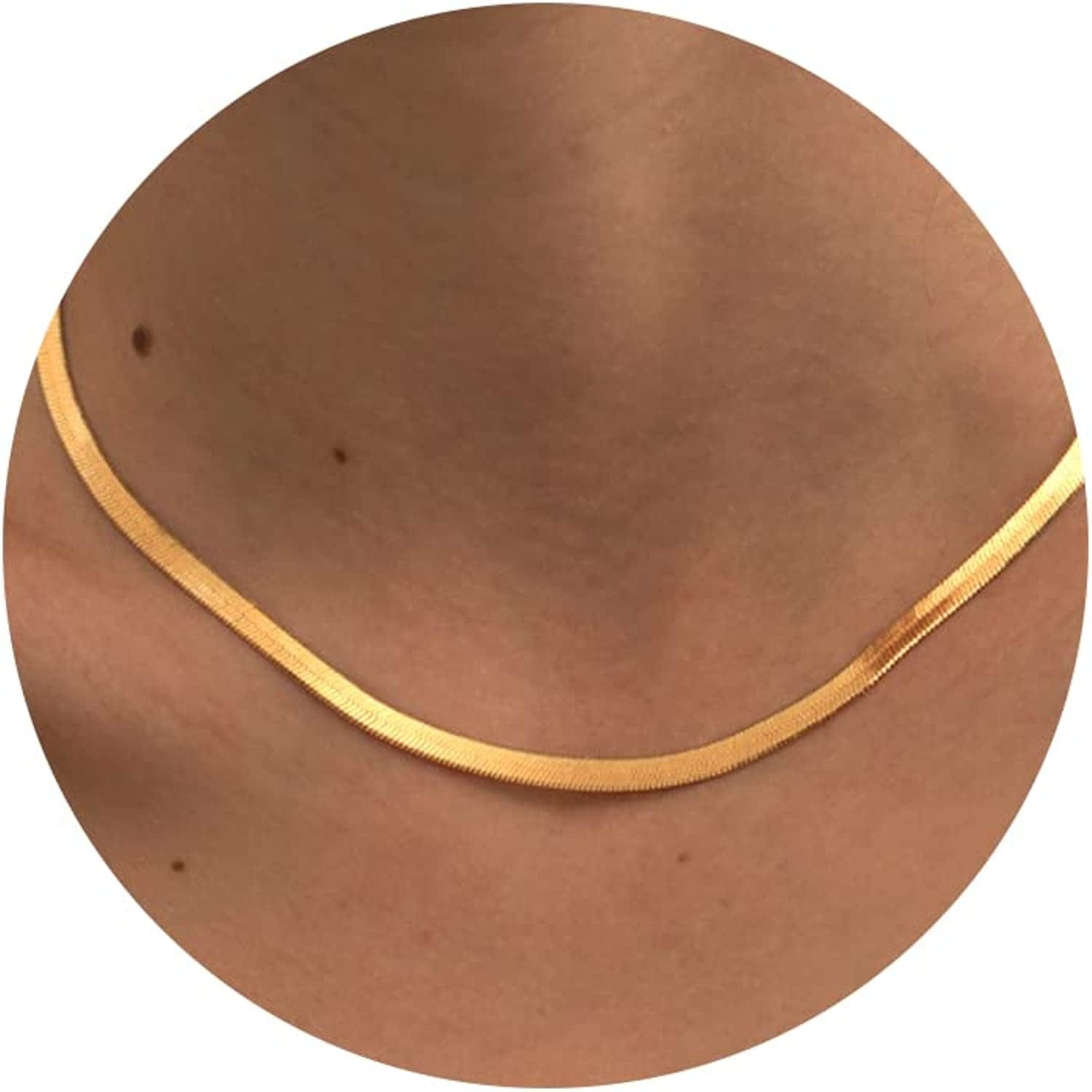 14K Gold/Silver Plated Snake Chain Necklace Herringbone Necklace Gold Choker Necklaces for Women Girl Gifts Jewelry 1.5/3/5MM(W) 14"/16"(L) 5mm/16.5inch Gold