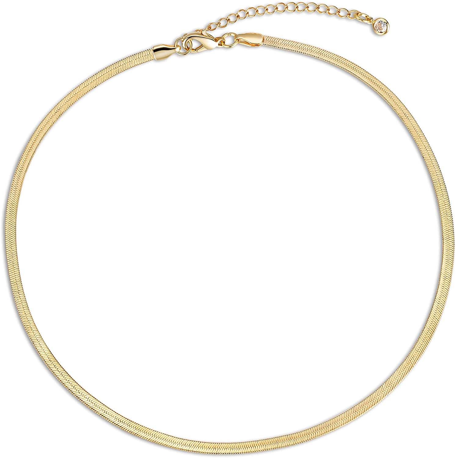 14K Gold/Silver Plated Snake Chain Necklace Herringbone Necklace Gold Choker Necklaces for Women Girl Gifts Jewelry 1.5/3/5MM(W) 14"/16"(L) Gold-3mm-16inch