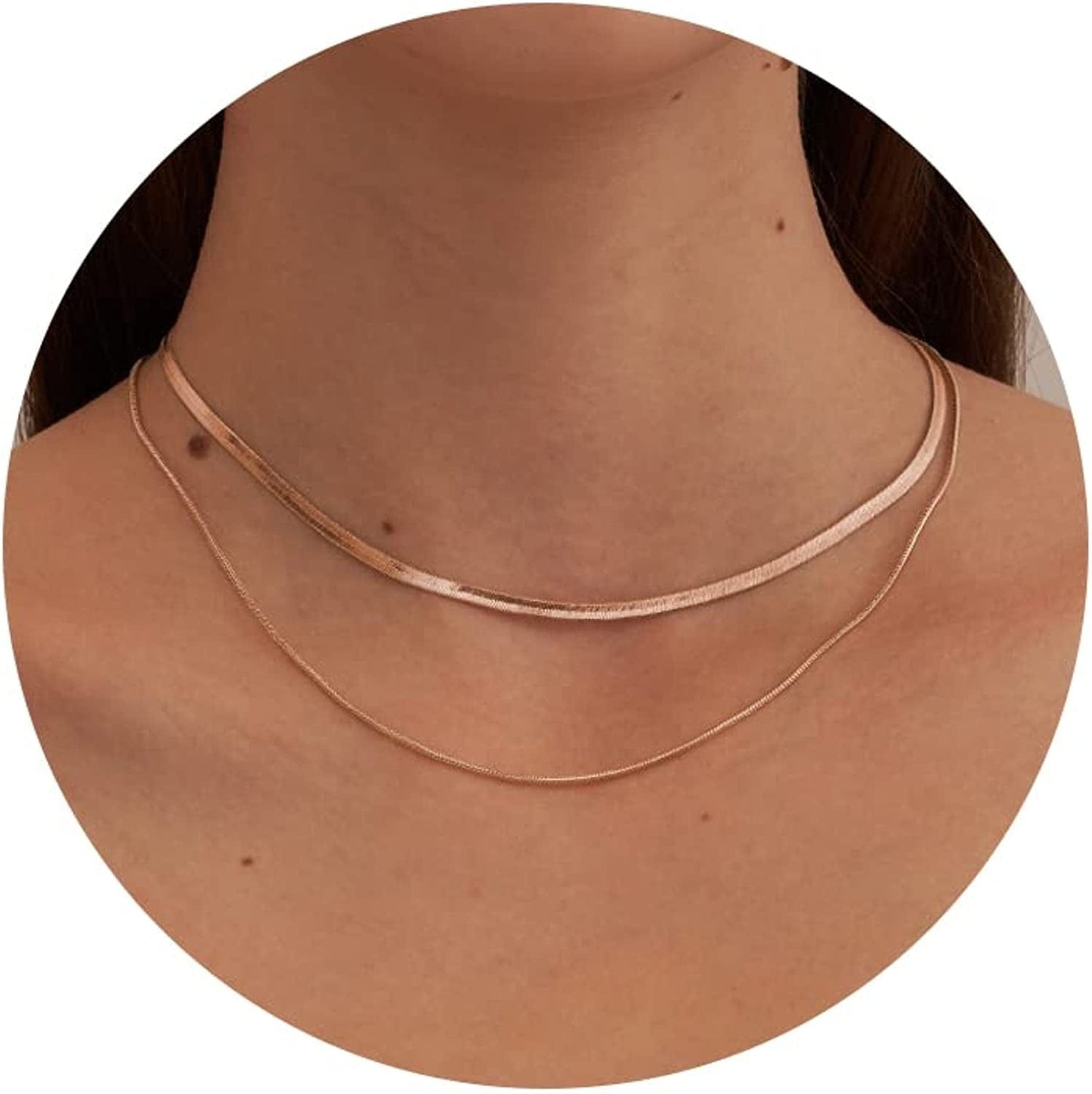 14K Gold/Silver Plated Snake Chain Necklace Herringbone Necklace Gold Choker Necklaces for Women Girl Gifts Jewelry 1.5/3/5MM(W) 14"/16"(L) layered rose gold