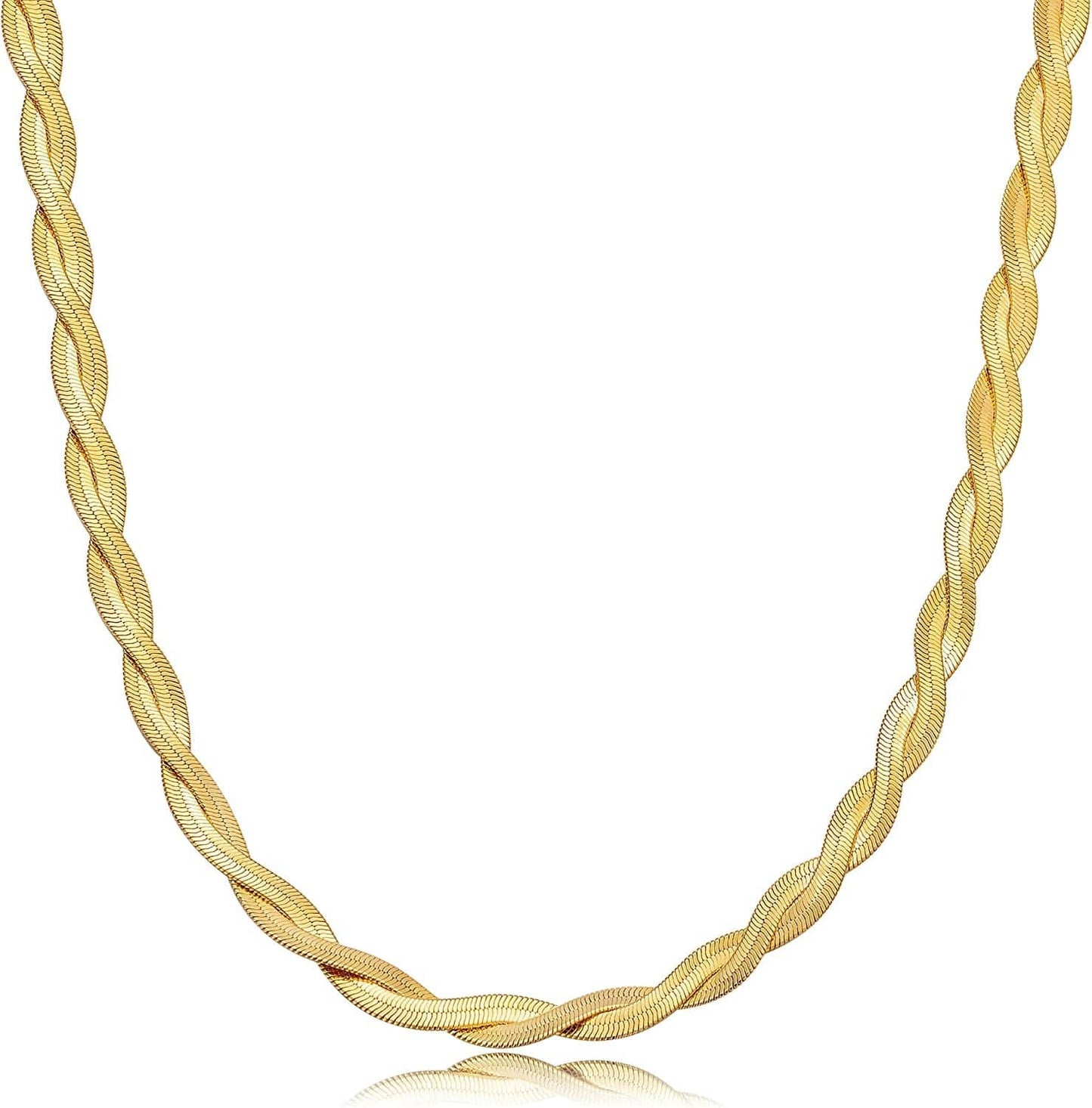 14K Gold/Silver Plated Snake Chain Necklace Herringbone Necklace Gold Choker Necklaces for Women Girl Gifts Jewelry 1.5/3/5MM(W) 14"/16"(L) 2*3mm twisted Gold