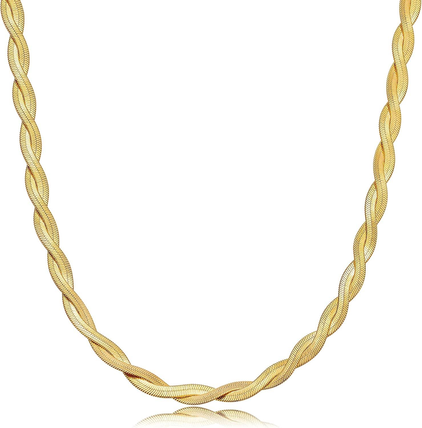 14K Gold/Silver Plated Snake Chain Necklace Herringbone Necklace Gold Choker Necklaces for Women Girl Gifts Jewelry 1.5/3/5MM(W) 14"/16"(L) 2*3mm twisted Gold