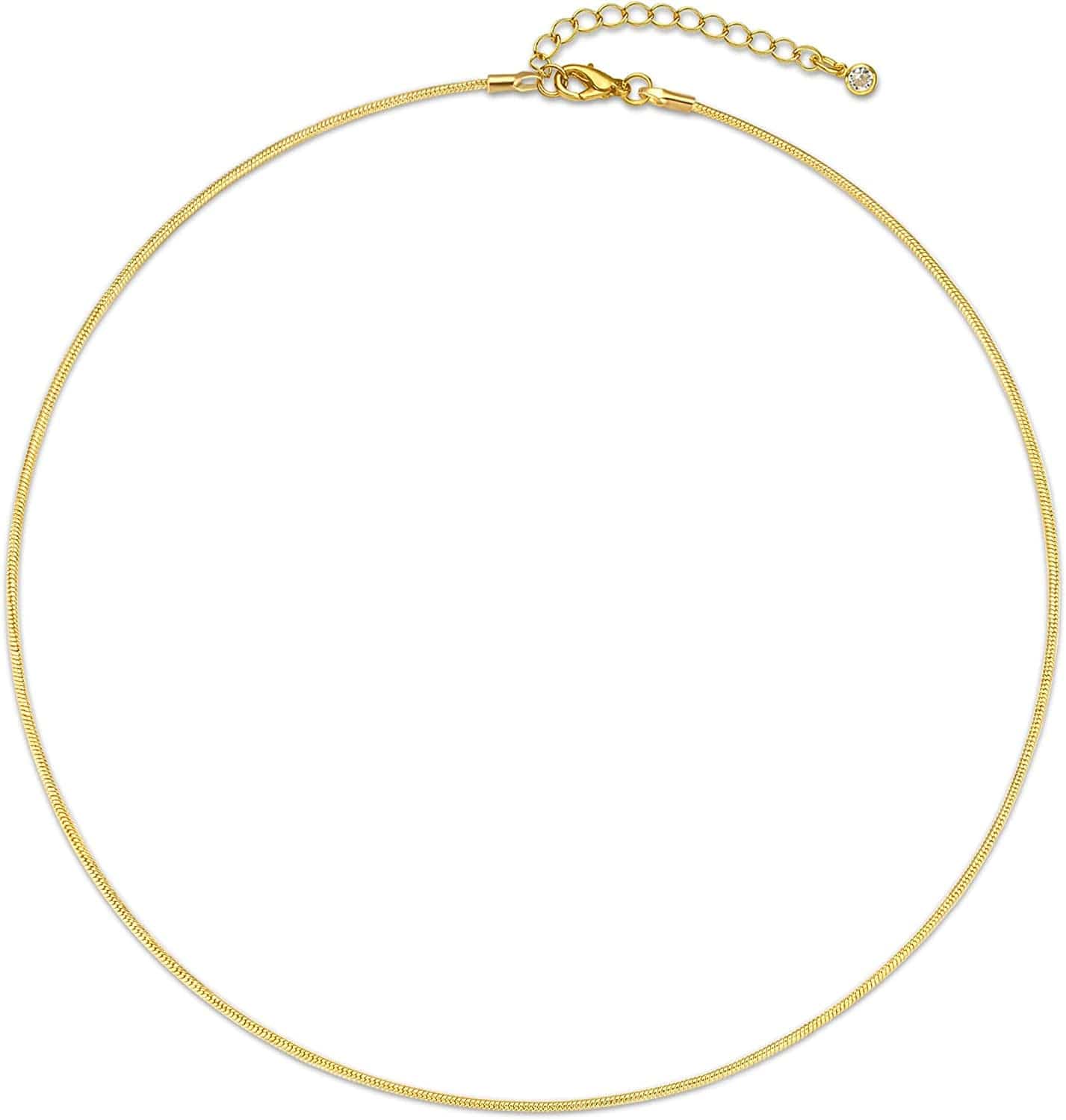 14K Gold/Silver Plated Snake Chain Necklace Herringbone Necklace Gold Choker Necklaces for Women Girl Gifts Jewelry 1.5/3/5MM(W) 14"/16"(L) Gold-1.5mm-14inch