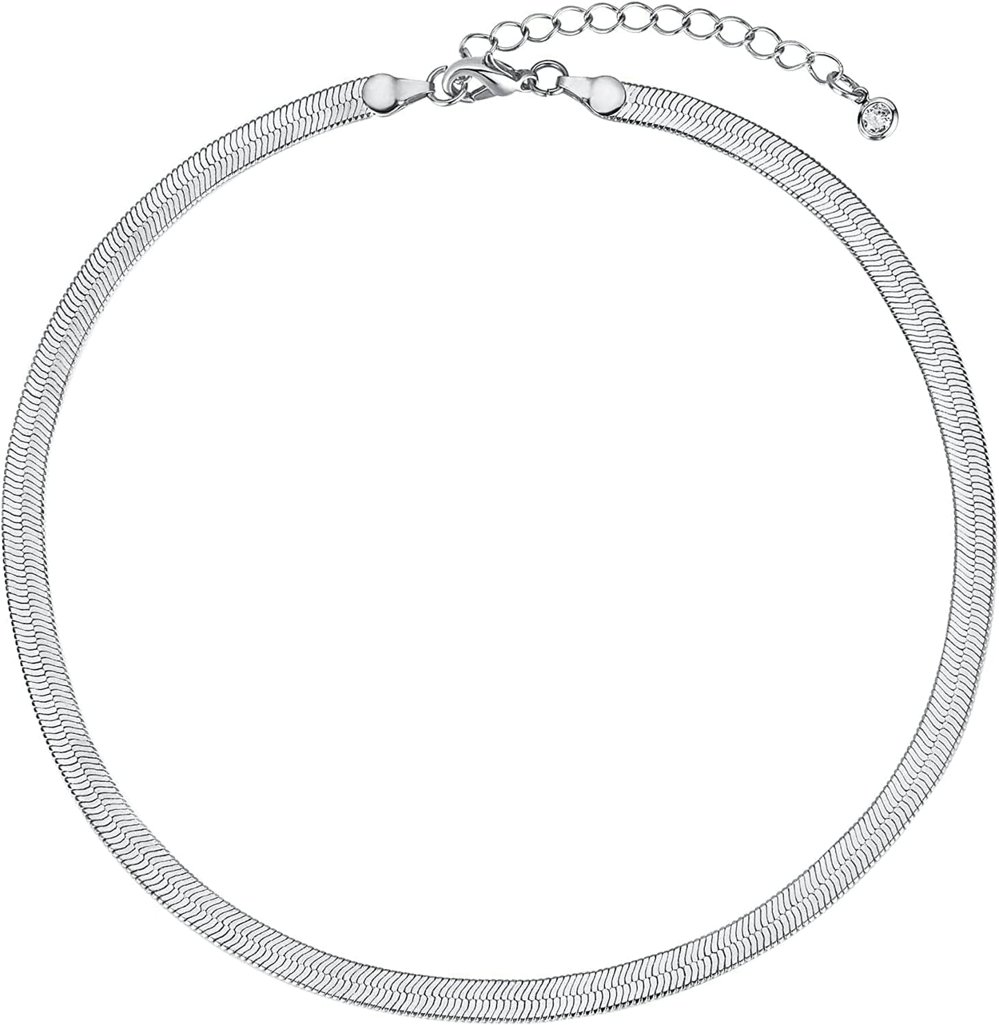 14K Gold/Silver Plated Snake Chain Necklace Herringbone Necklace Gold Choker Necklaces for Women Girl Gifts Jewelry 1.5/3/5MM(W) 14"/16"(L) 5mm/16.5inch Silver