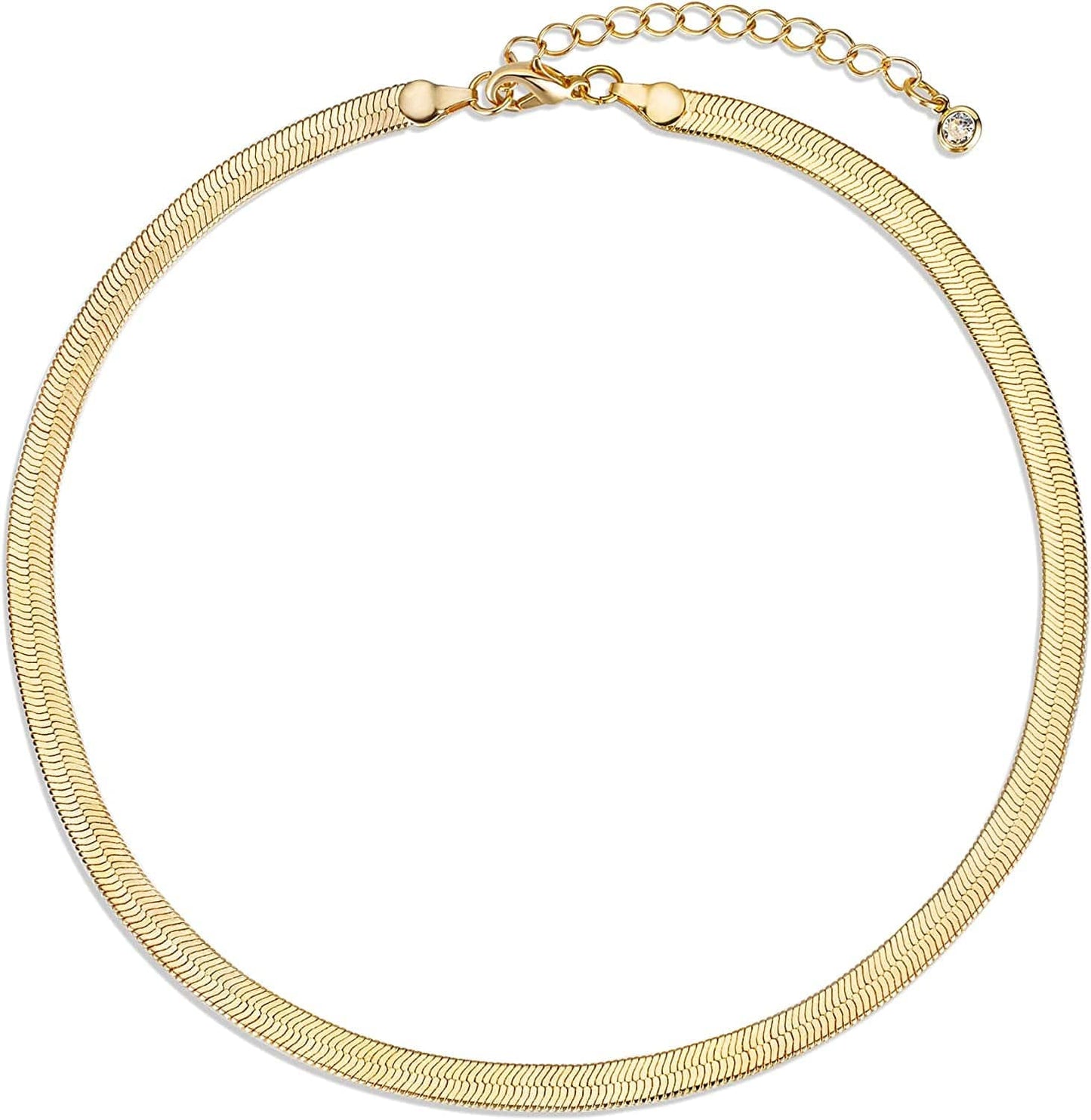 14K Gold/Silver Plated Snake Chain Necklace Herringbone Necklace Gold Choker Necklaces for Women Girl Gifts Jewelry 1.5/3/5MM(W) 14"/16"(L) 5mm/14inch Gold