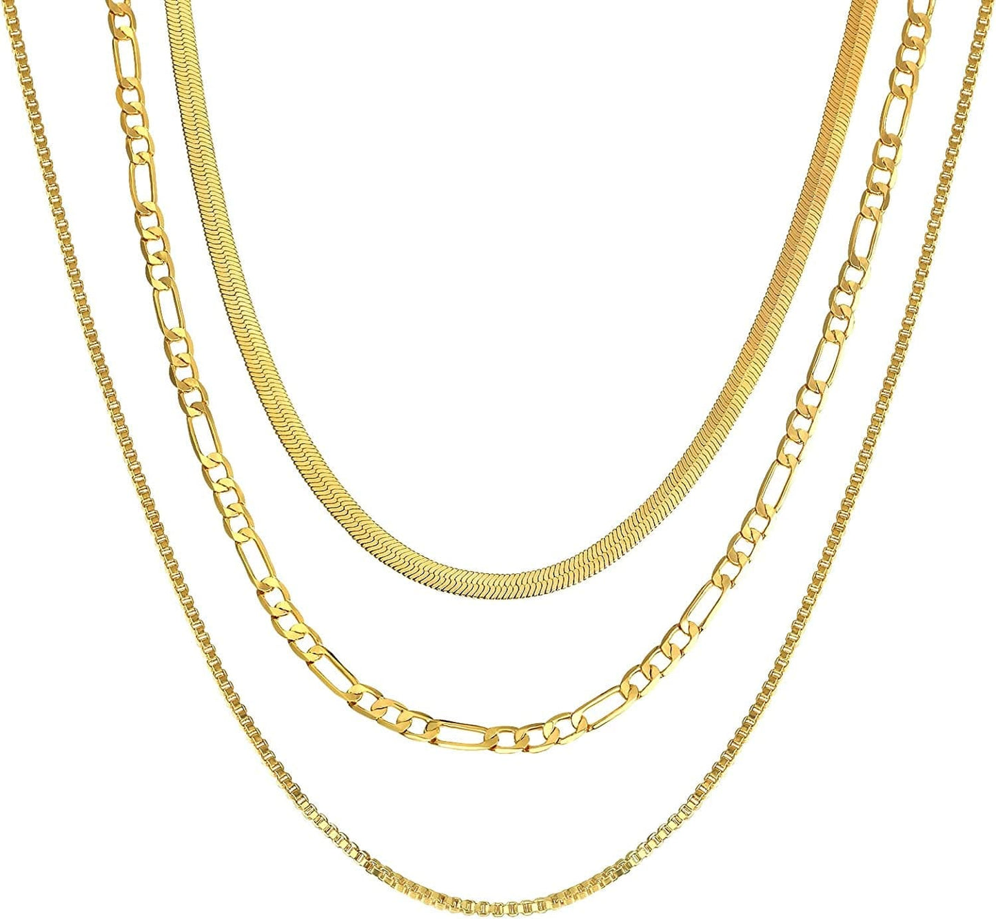 14K Gold/Silver Plated Snake Chain Necklace Herringbone Necklace Gold Choker Necklaces for Women Girl Gifts Jewelry 1.5/3/5MM(W) 14"/16"(L) 3layered box/figro/snake