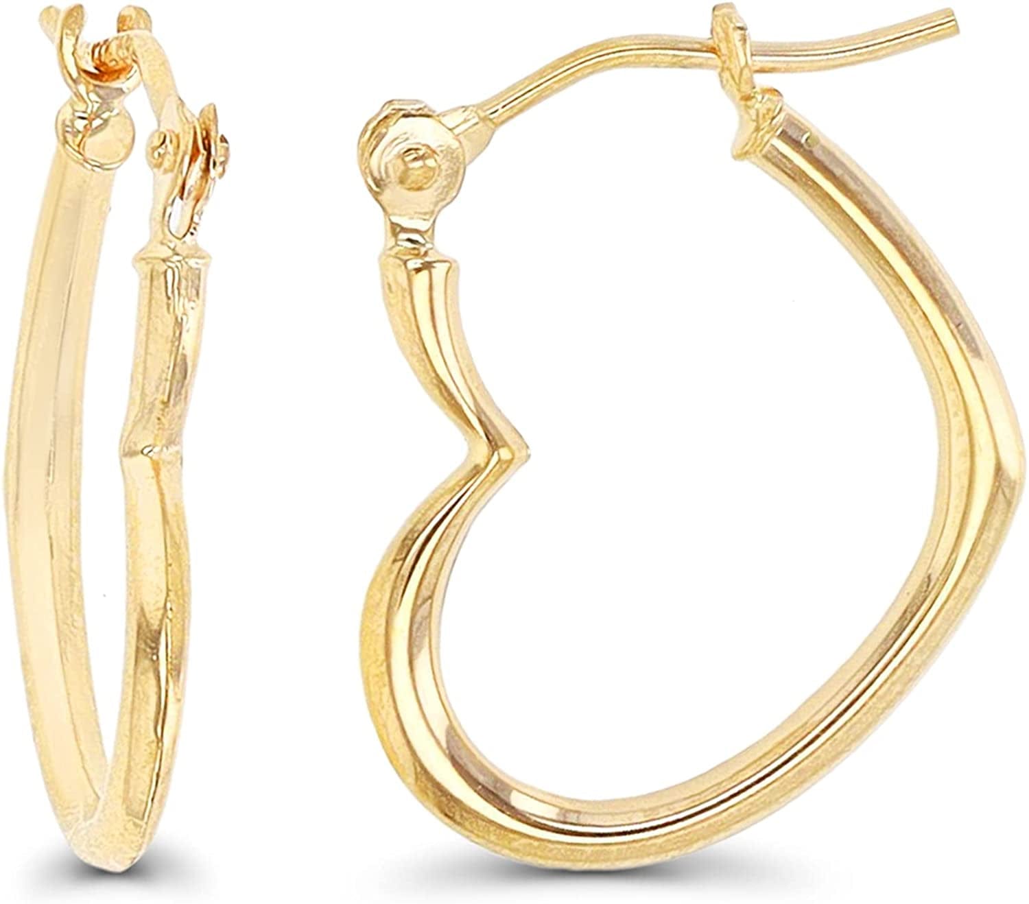 14K Gold Solid Hypoallergenic Heart Hoop Earrings - Tricolor Gold, Two Tone, Heart Shaped, Triple Heart, Shrimp Hoops Apparel & Accessories > Jewelry > Earrings DECADENCE Heart Shaped Yellow -(1.20x15mm)