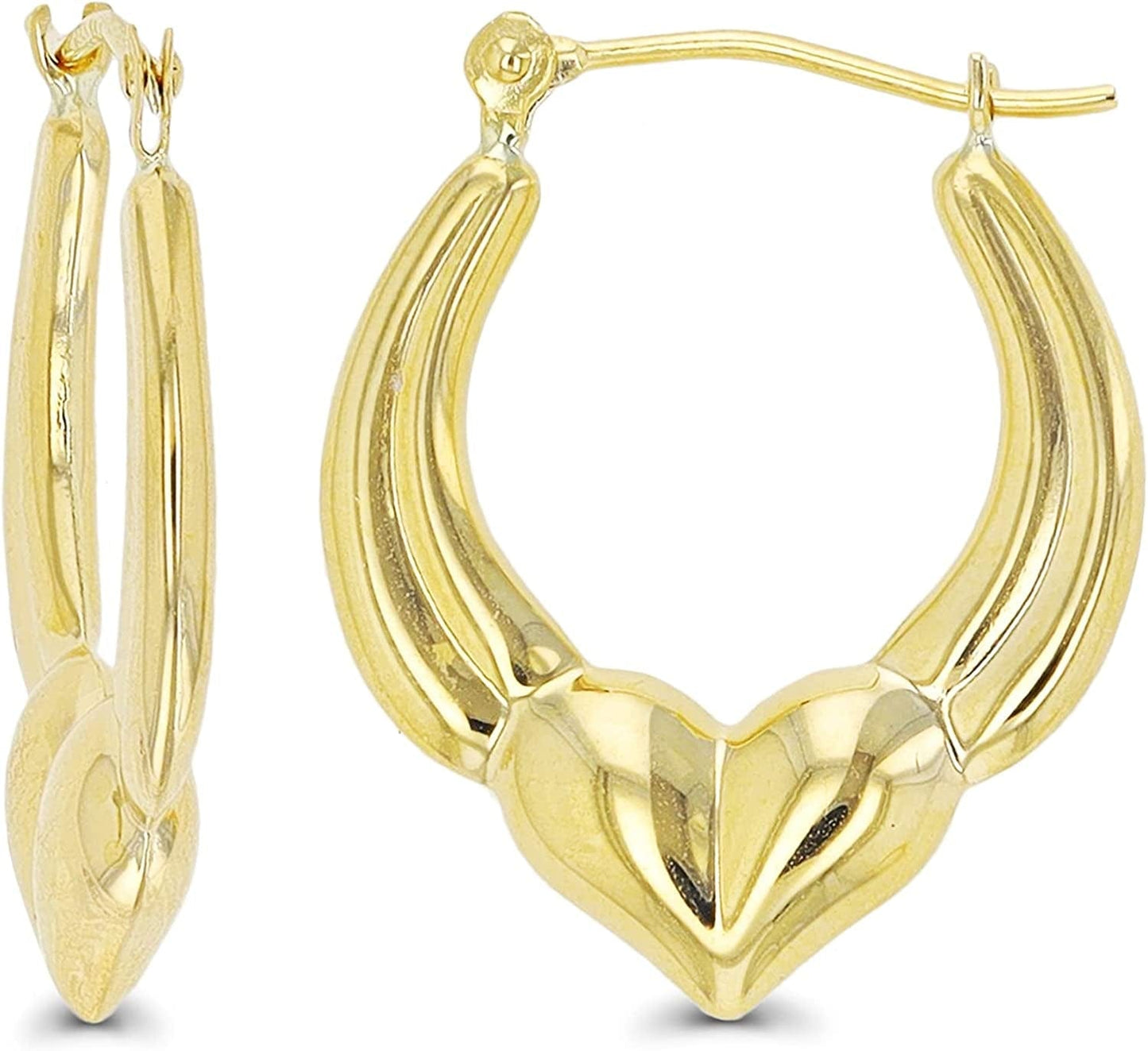 14K Gold Solid Hypoallergenic Heart Hoop Earrings - Tricolor Gold, Two Tone, Heart Shaped, Triple Heart, Shrimp Hoops Apparel & Accessories > Jewelry > Earrings DECADENCE Polished Heart-(3x22mm)