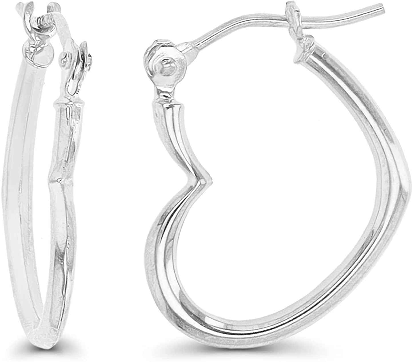 14K Gold Solid Hypoallergenic Heart Hoop Earrings - Tricolor Gold, Two Tone, Heart Shaped, Triple Heart, Shrimp Hoops Apparel & Accessories > Jewelry > Earrings DECADENCE Heart Shaped White -(1.20x15mm)