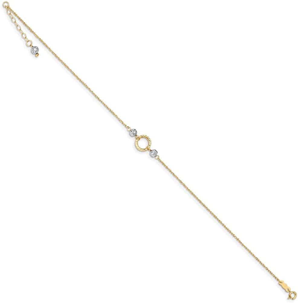 14K Two-Tone Circle and Bead 9In plus 1In Ext. Anklet 9In Style ANK228-10 Apparel & Accessories > Jewelry > Anklets VSirius