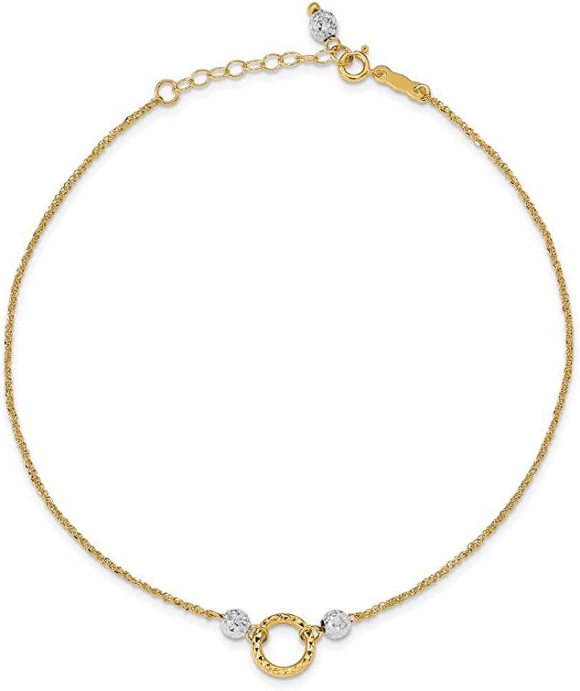 14K Two-Tone Circle and Bead 9In plus 1In Ext. Anklet 9In Style ANK228-10 Apparel & Accessories > Jewelry > Anklets VSirius
