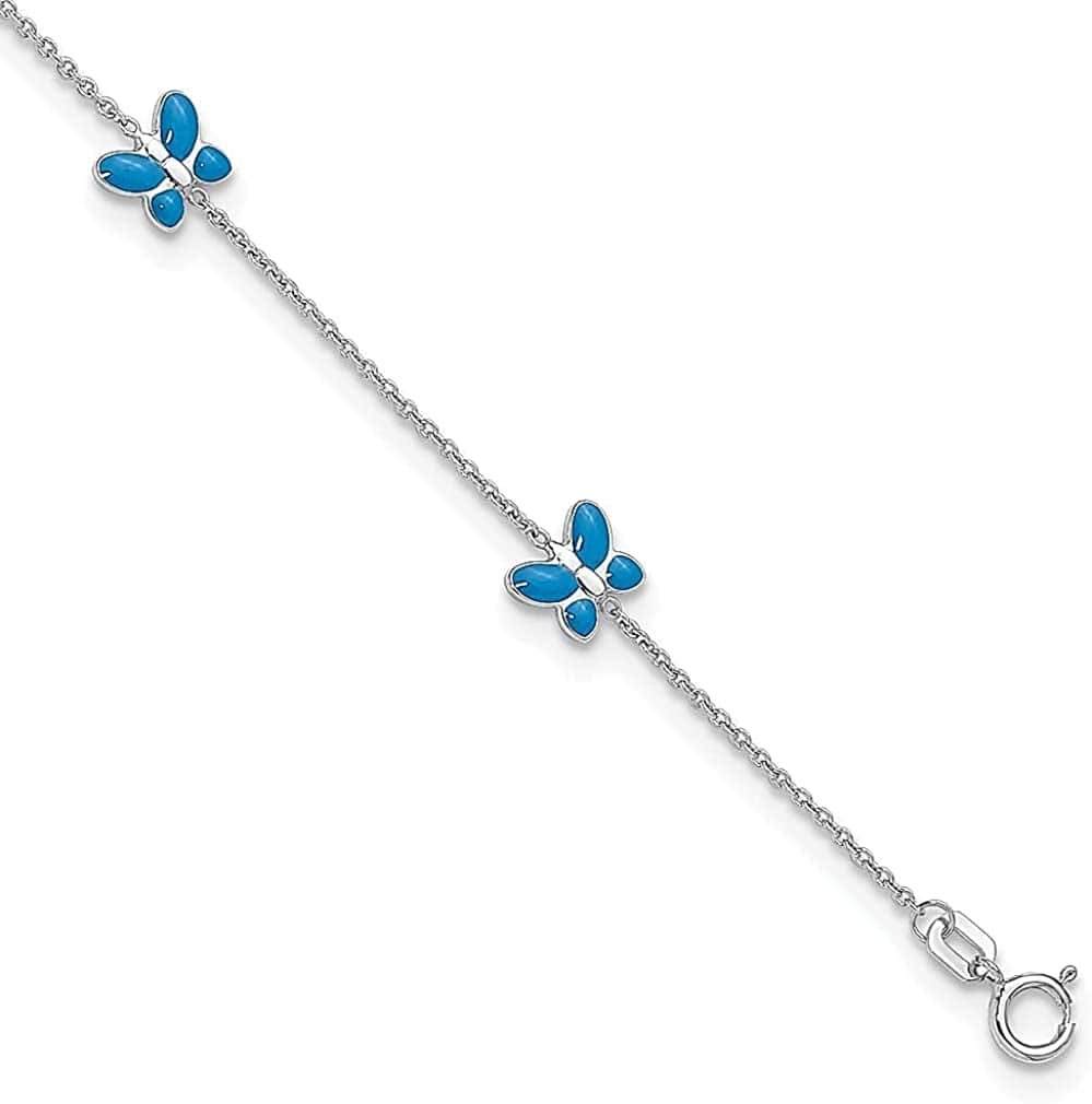 14K White Gold Blue Enameled Butterfly 10 Inch Anklet Ankle Beach Chain Bracelet Insect Arachnid Fine Jewelry for Women Gifts for Her Apparel & Accessories > Jewelry > Anklets ICE CARATS