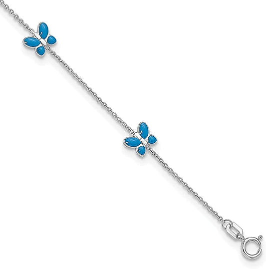 14K White Gold Blue Enameled Butterfly 10 Inch Anklet Ankle Beach Chain Bracelet Insect Arachnid Fine Jewelry for Women Gifts for Her Apparel & Accessories > Jewelry > Anklets ICE CARATS