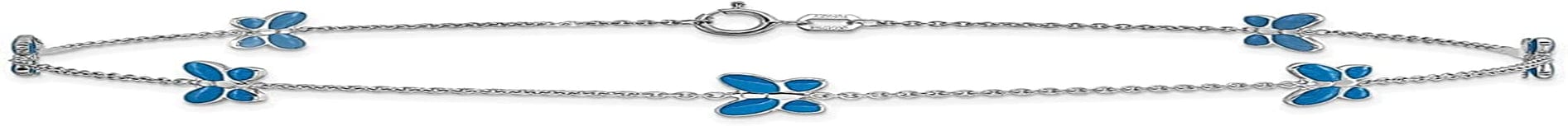14K White Gold Blue Enameled Butterfly 10 Inch Anklet Ankle Beach Chain Bracelet Insect Arachnid Fine Jewelry for Women Gifts for Her Apparel & Accessories > Jewelry > Anklets ICE CARATS